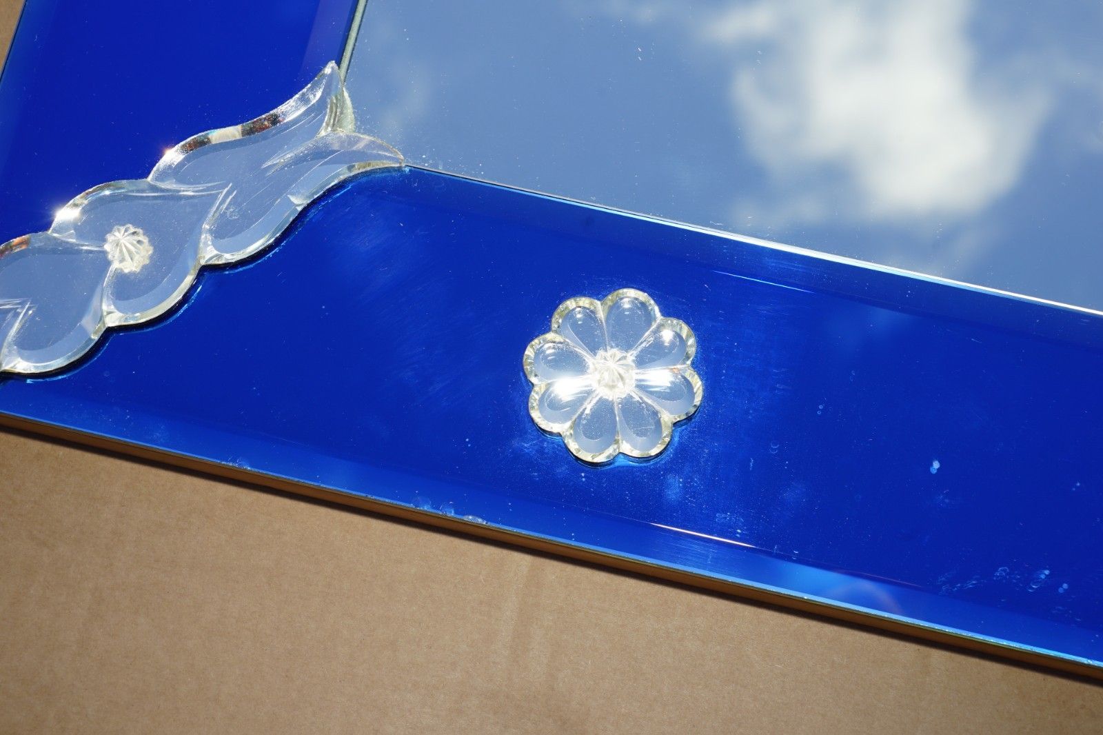 photo for sale Very Large 151cm X 133cm Italian Venetian Cobalt Blue Cut Glass Wall Mirror