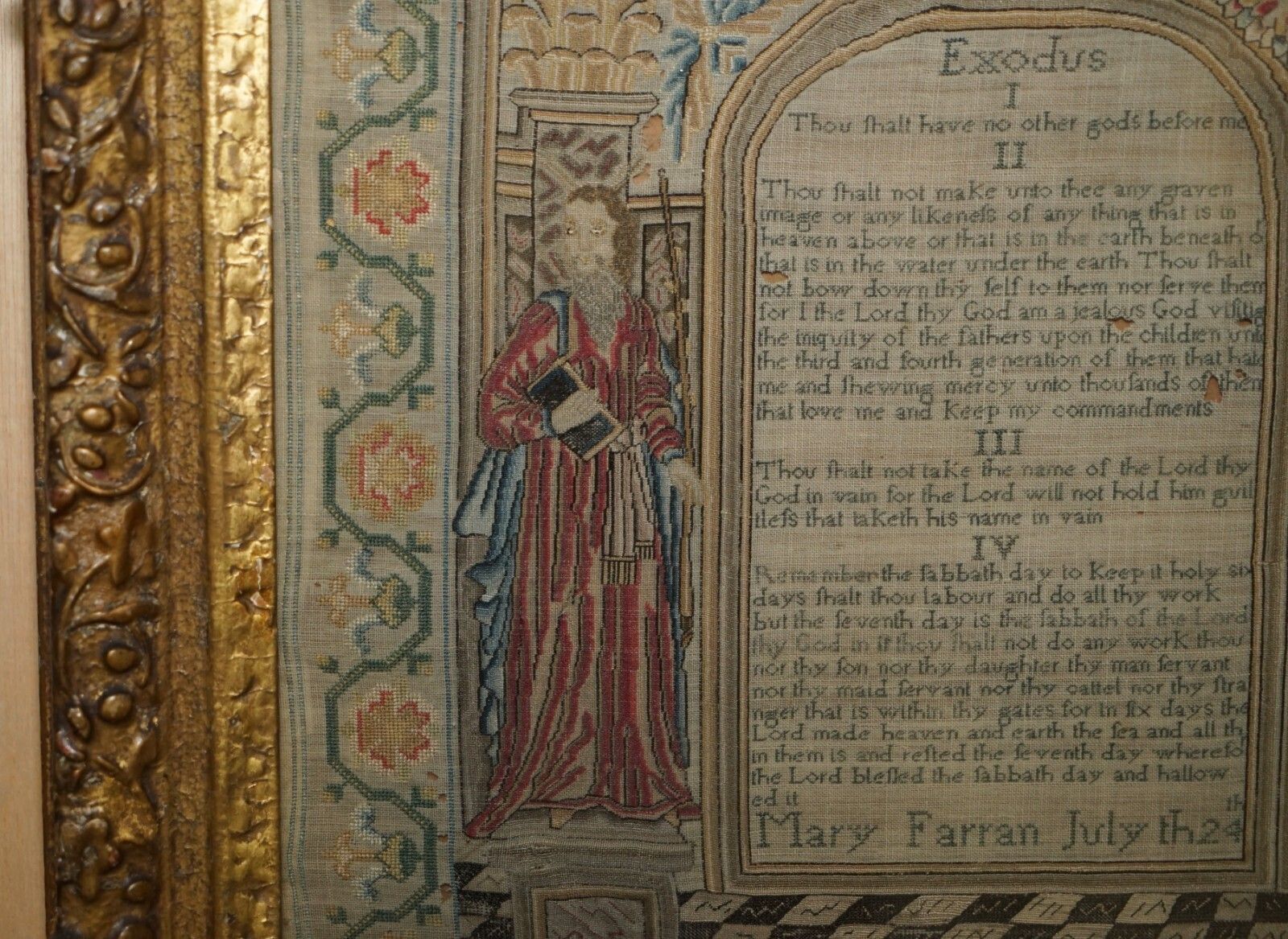 Important Antique 10 Commandments George I 1727 Needlework Sampler Mary Farran photo buy