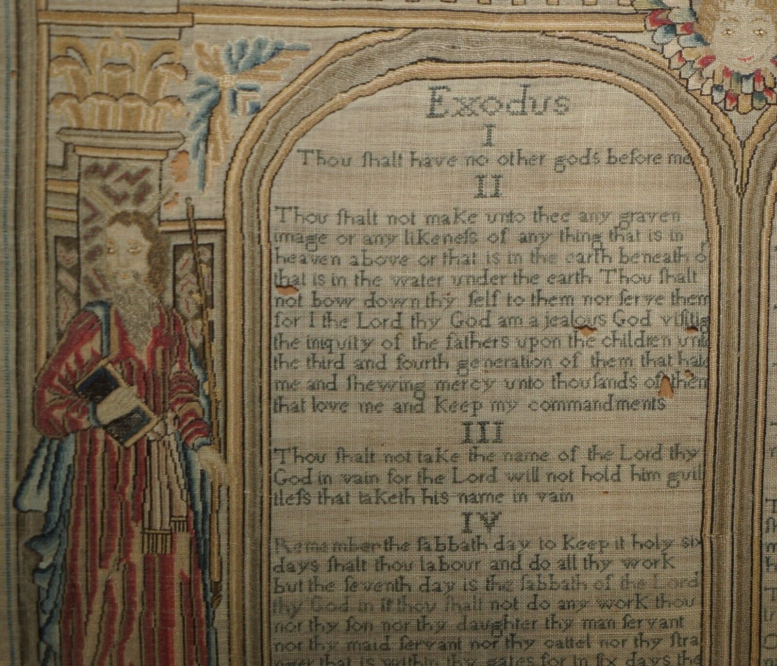 Art Important Antique 10 Commandments George I 1727 Needlework Sampler Mary Farran photo