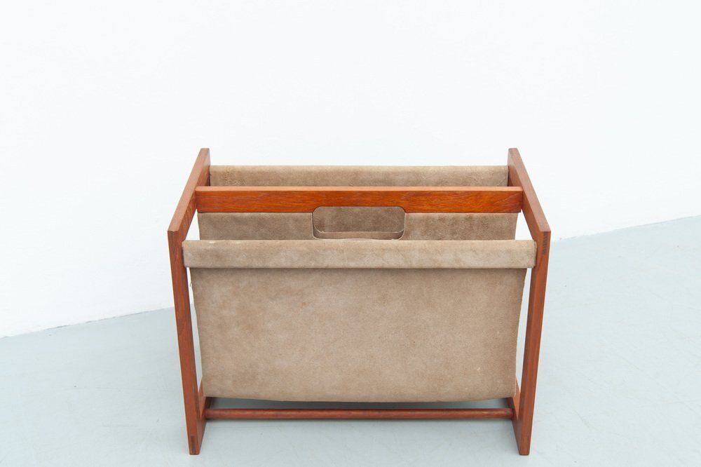 Teak & Leather Magazine Rack By Aksel Kjersgaard, 1960s