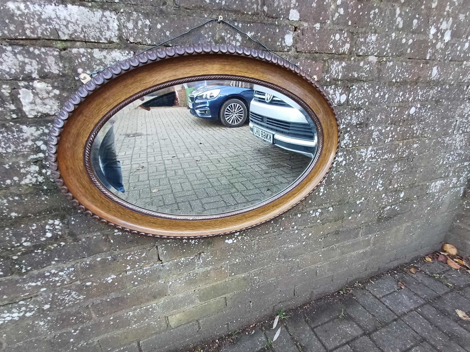 Large Vintage Early 20th Century Oval Wall Mirror Faux Wood Grain Painted Frame Bevelled Glass In Vgc Antique Highly But Subtly Decorative photo furniture