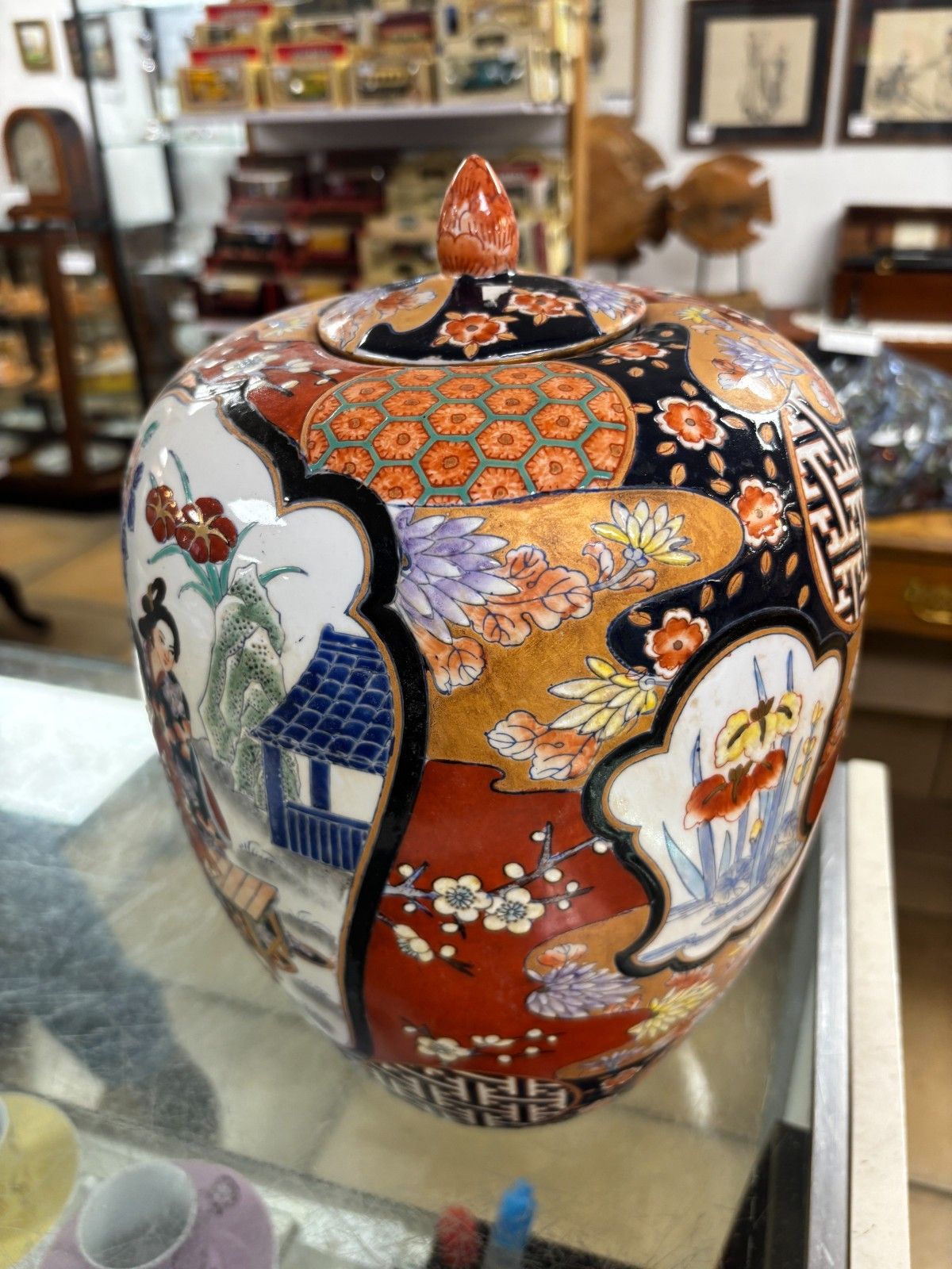 Vintage Oriental Japanese Imari Hand Painted Jar With Lid photo for sale