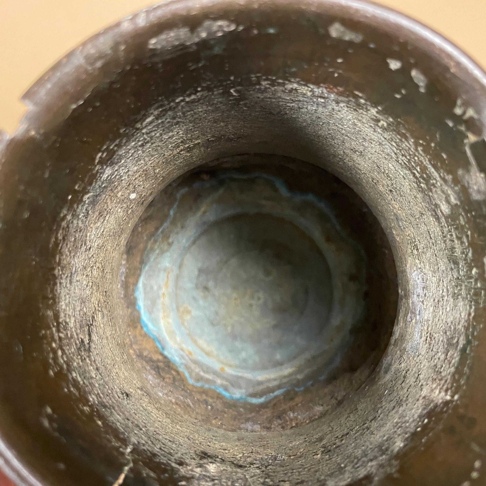 photo for sale Antique Chinese Bronze Vase On Stand Pot Archaic Relief Decor Scholar Style 18/19th Century Asian Metal Art Vase Oriental Decorative