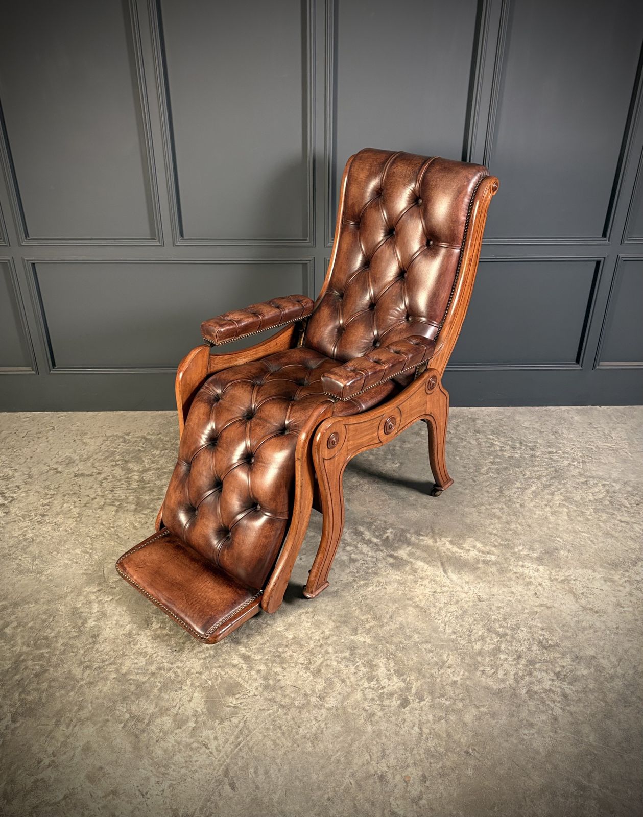 Superb Regency Mahogany & Leather Reclining Armchair photo Furniture