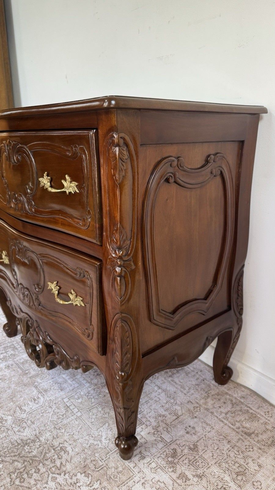 French Rococo Style Carved Mahogany Chest Of Drawers photo for sale