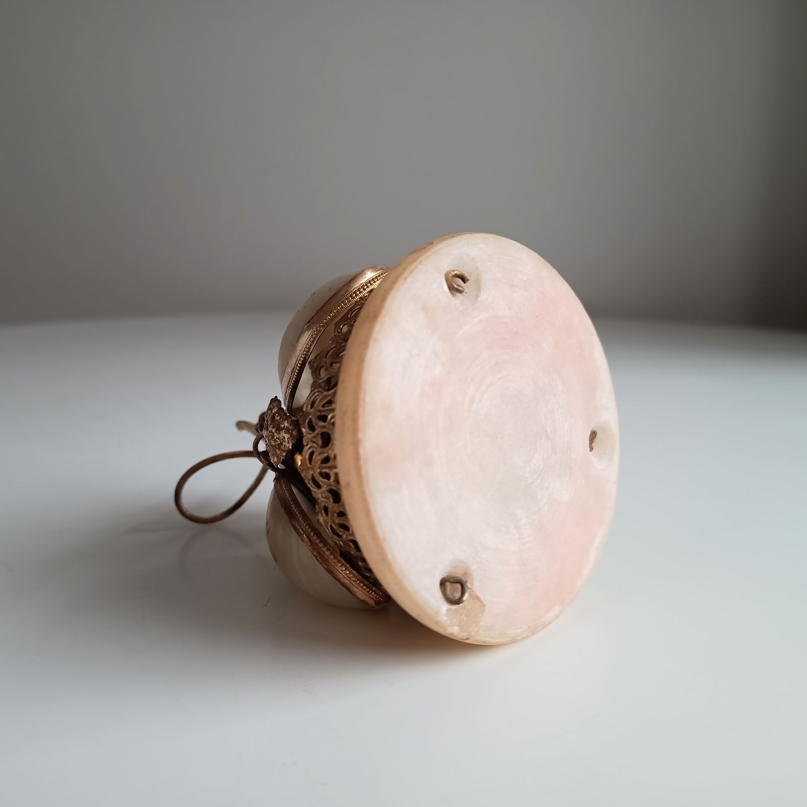French Palais Royale Ormolu Table Bell: Mother Of Pearl Shell, Grapes Decor, 19 Century Grand Tour Object photo buy