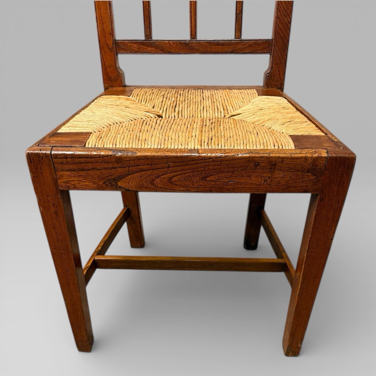 Antique 19th Century Elm Country Farmhouse Single Chair With Rush Seat photo vinterior