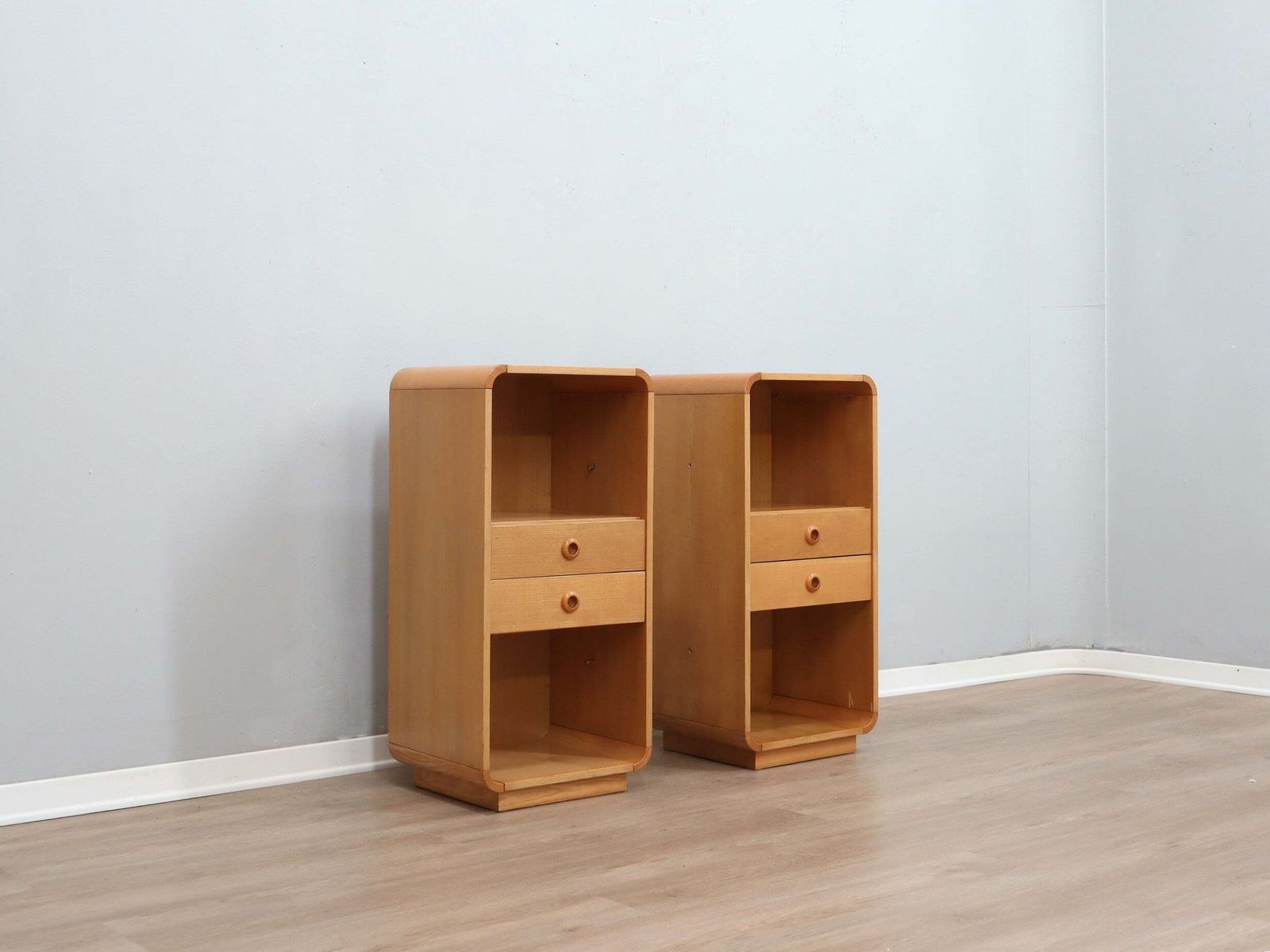Pair Of Tall Vintage Birch Wood Bedside Tables / Entryway Console 1970s photo Furniture