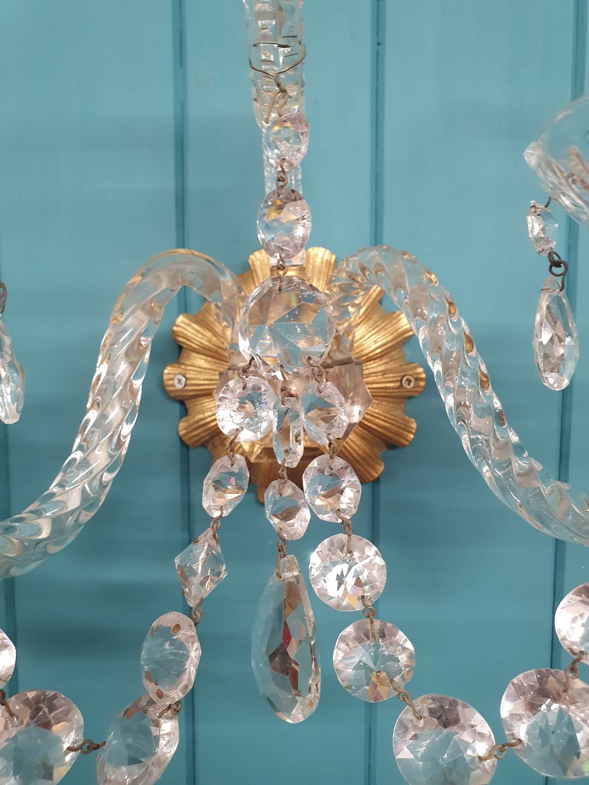 Pair Of Early 20th Century Antique Glass And Brass Wall Lights French photo 495.0