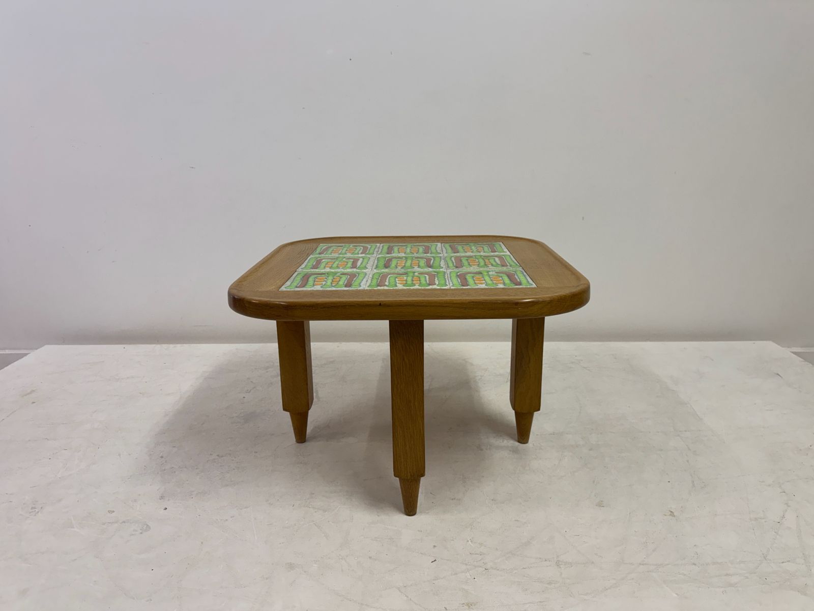 French Oak Coffee Table With Tiled Top By Guillerme Et Chambron For Votre Maison photo vintage