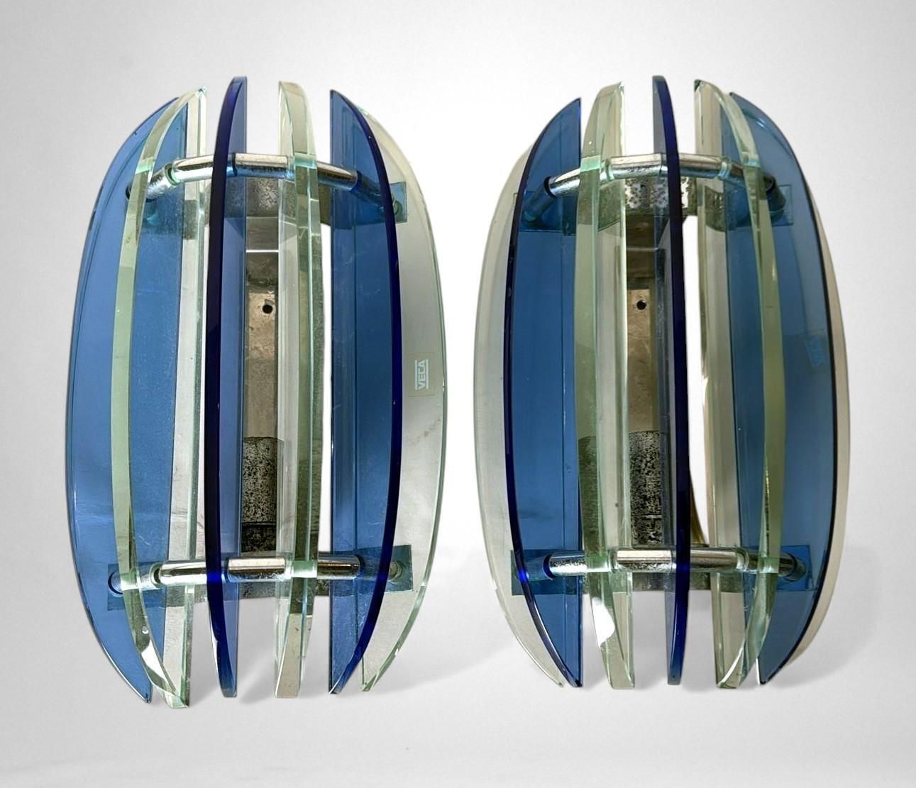Veca For Fontana Arte Pair Of Italian Wall Sconces Steel And Seven Crystal photo furniture