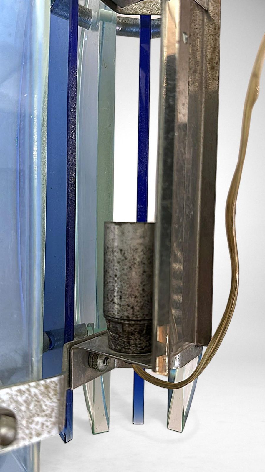 Lighting Veca For Fontana Arte Pair Of Italian Wall Sconces Steel And Seven Crystal photo