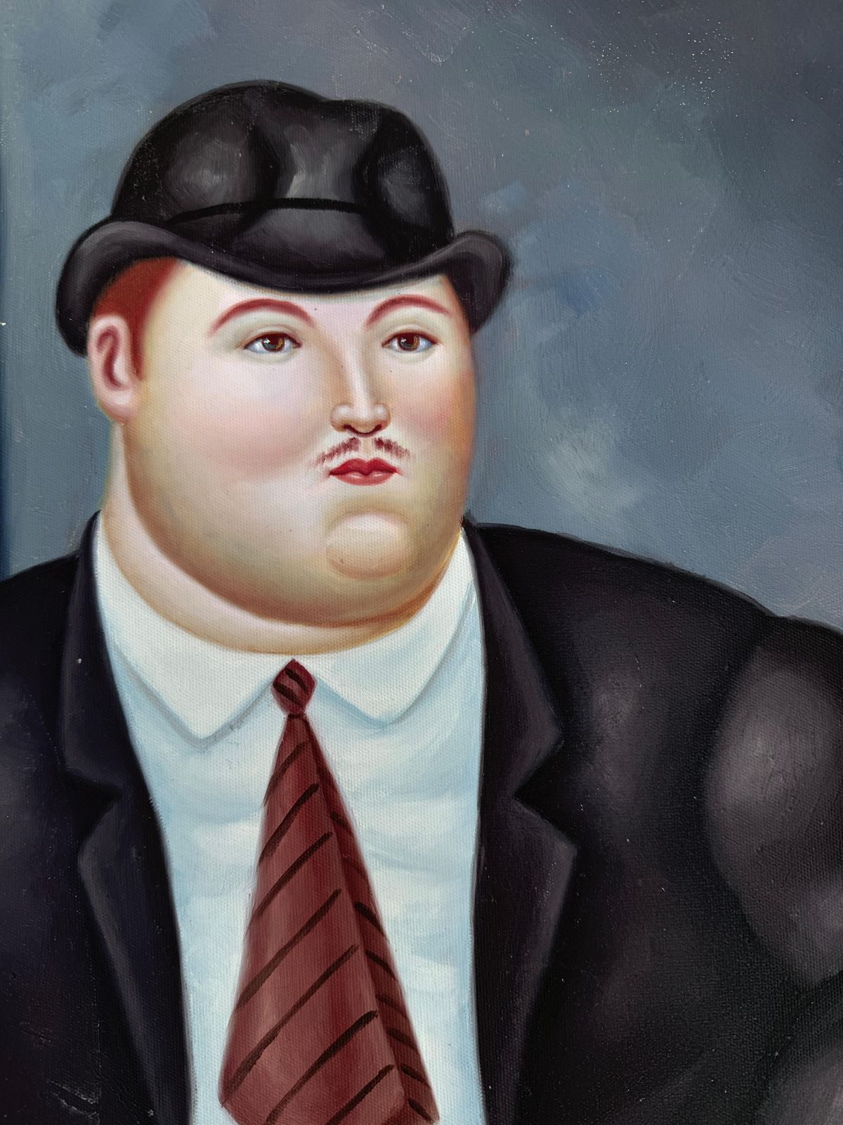Gentleman In Interior (After Fernando Botero) Oil On Canvas Painting photo Art