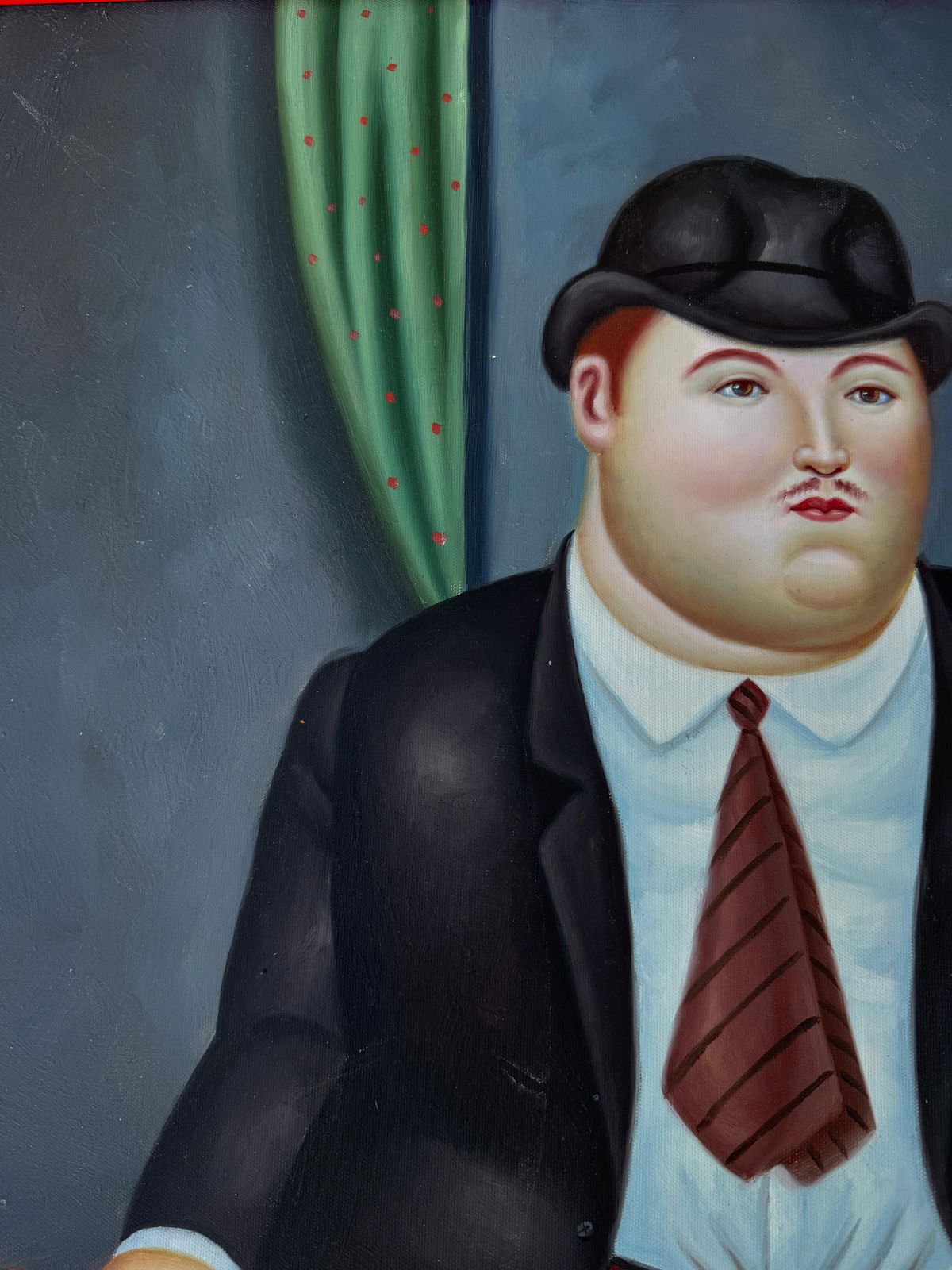 Gentleman In Interior (After Fernando Botero) Oil On Canvas Painting photo buy