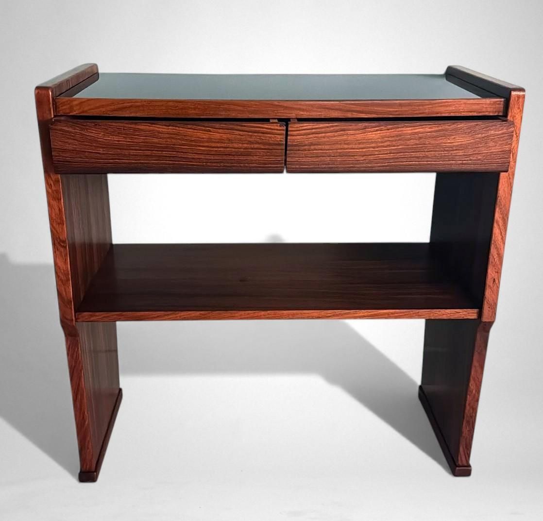 Mid Century Modern Italian Console In Red Walnut With Black Glass Top photo furniture