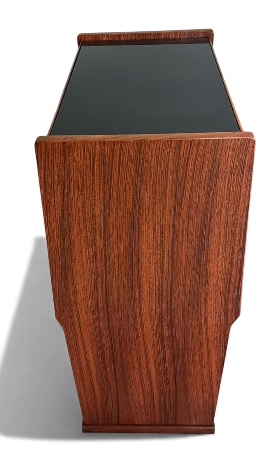 Mid Century Modern Italian Console In Red Walnut With Black Glass Top photo vintage