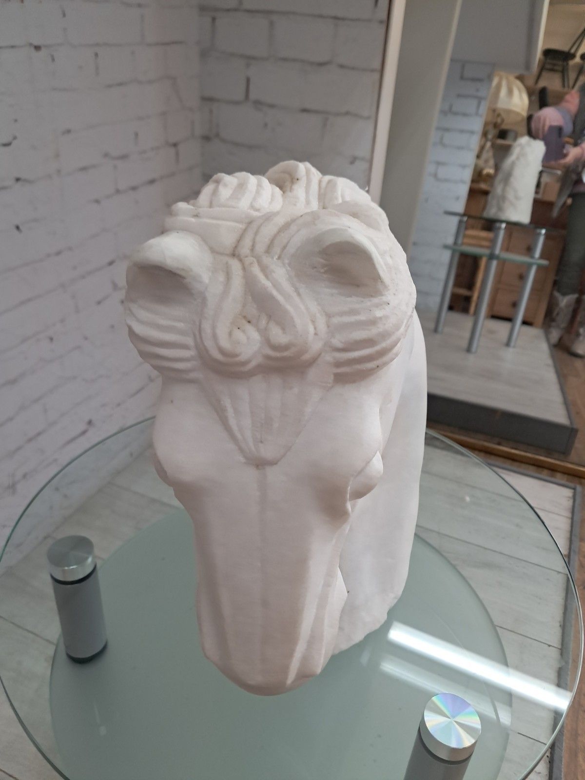 Vintage Large Horse Head Bust Sculpture White Marble Ancient Greek Style 35cm photo vinterior