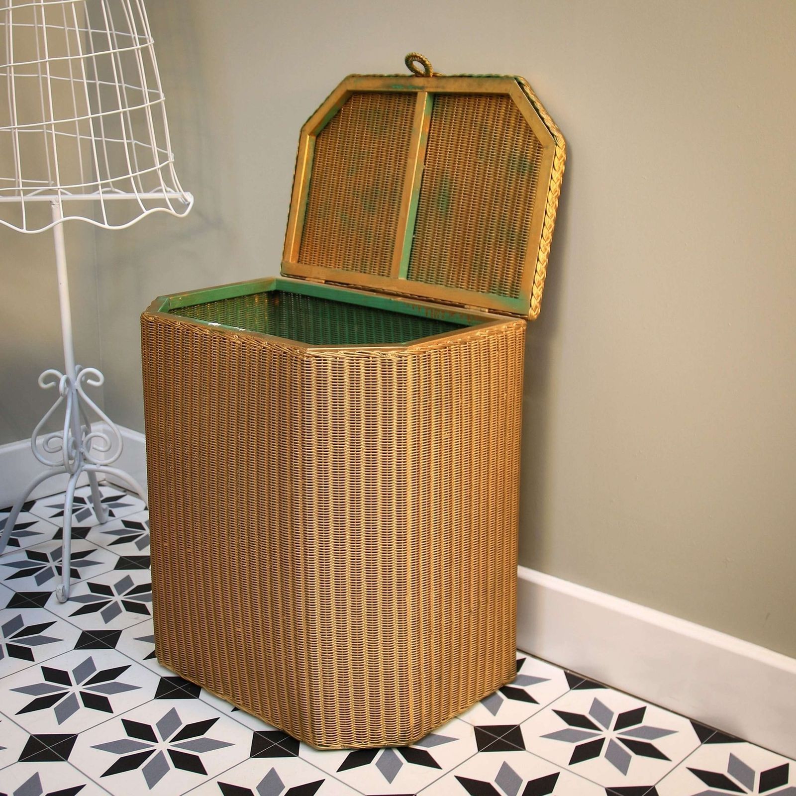 Lloyd Loom Lusty Chair And Linen Basket In Gold photo for sale