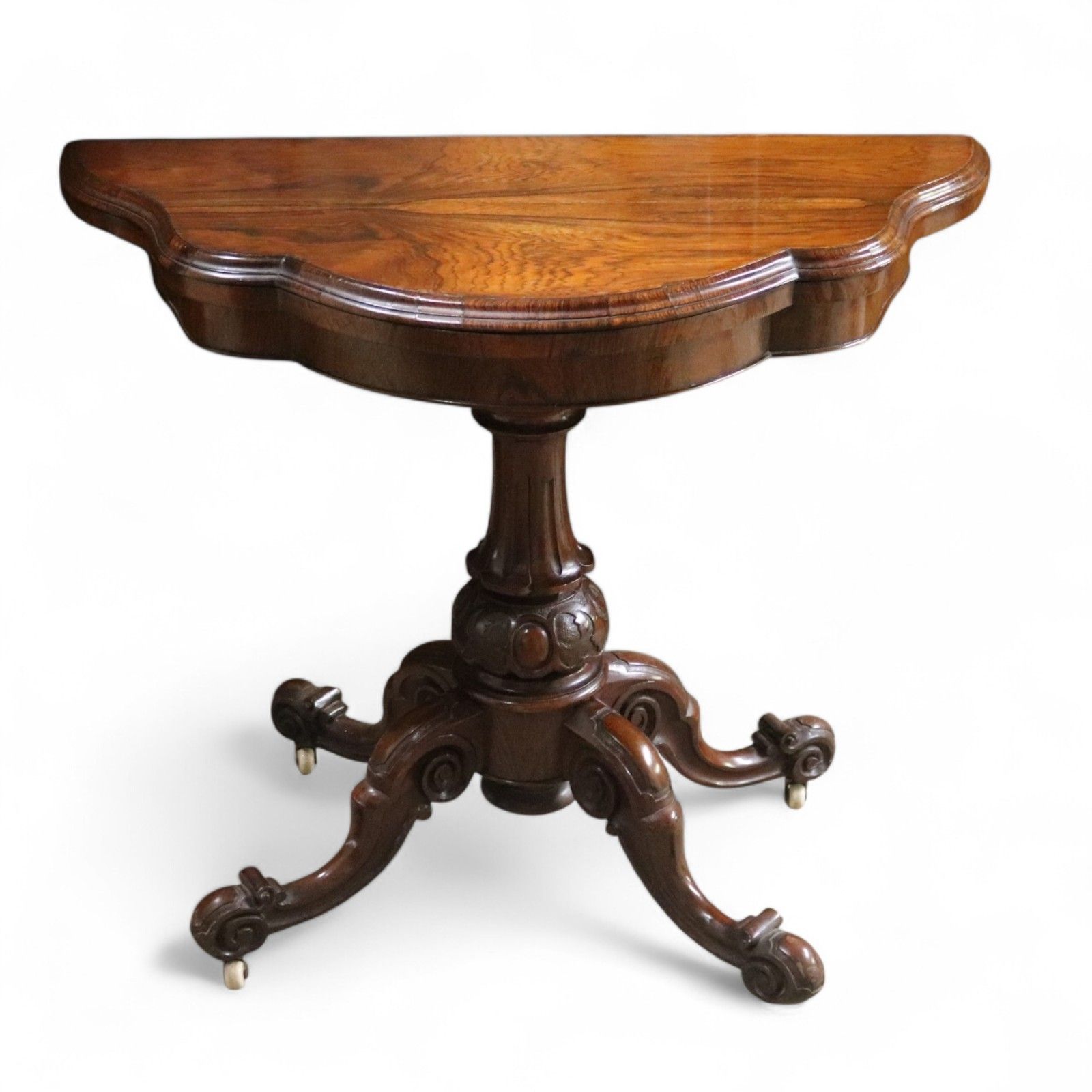 Victorian Antique Rosewood Card Table 19thc Fold Over Swivel Games Table photo vintage