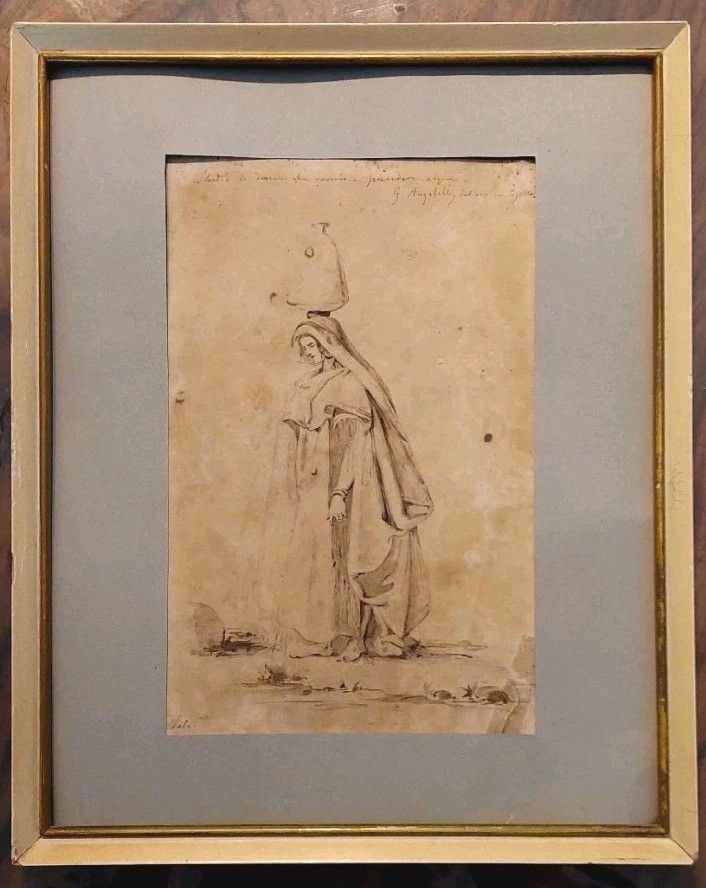 Giuseppe Angelelli 1803 1844. Pencil Drawing On Paper, Signed Sketch