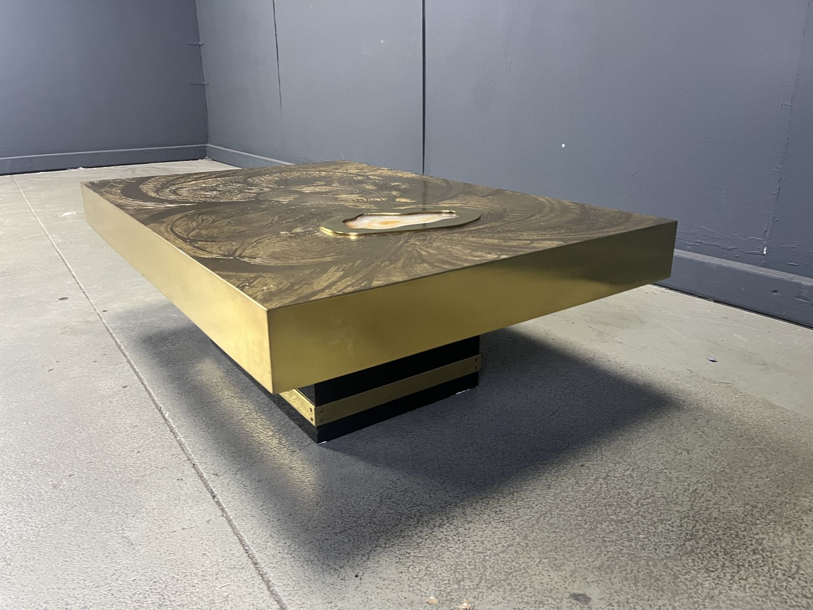 Etched Brass And Inlaid Agate Coffee Table By Felix De Boussy, Belgium photo buy