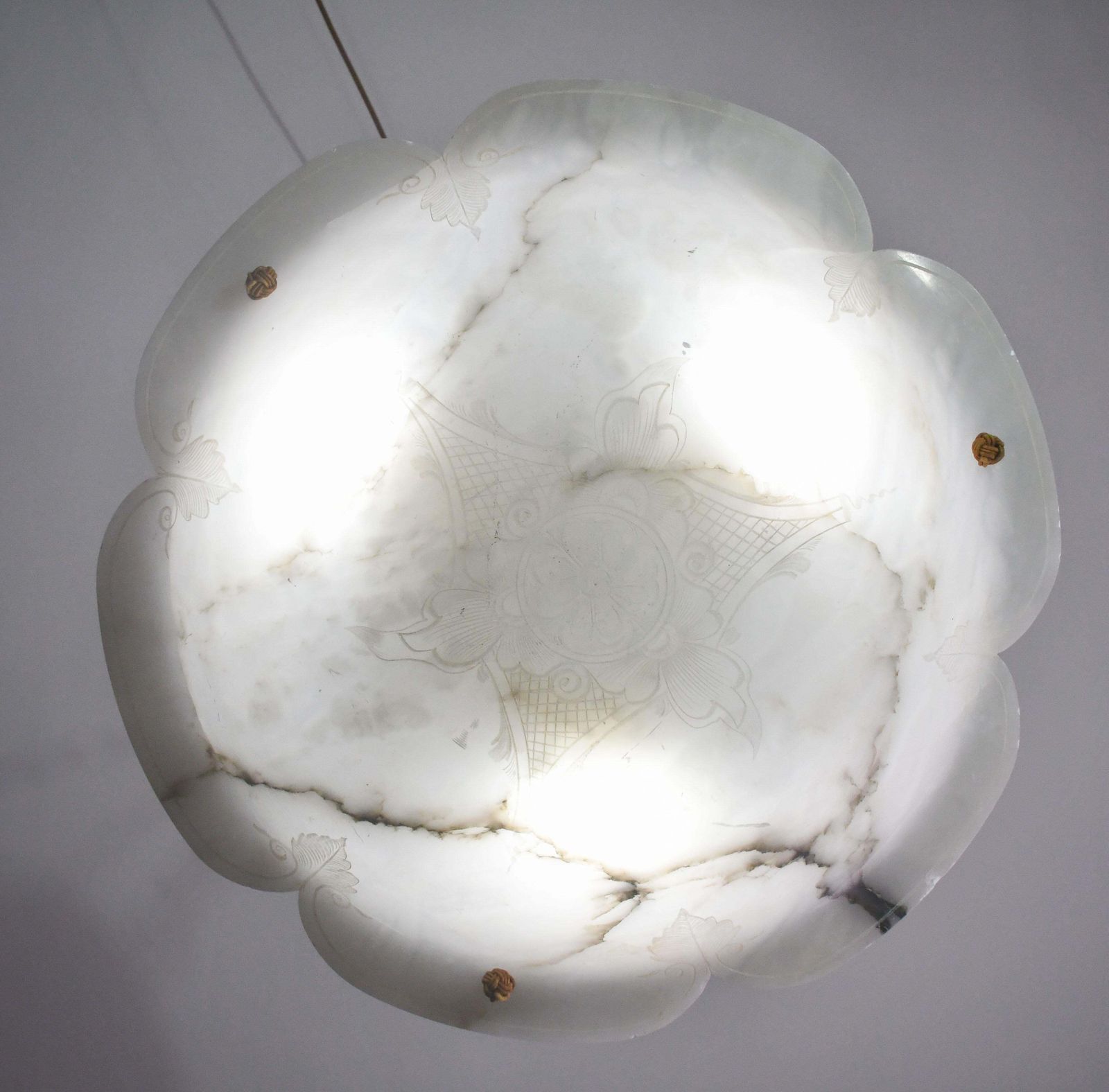 Great Design Extra Large Size Art Deco White Alabaster Chandelier, 1950s photo vinterior
