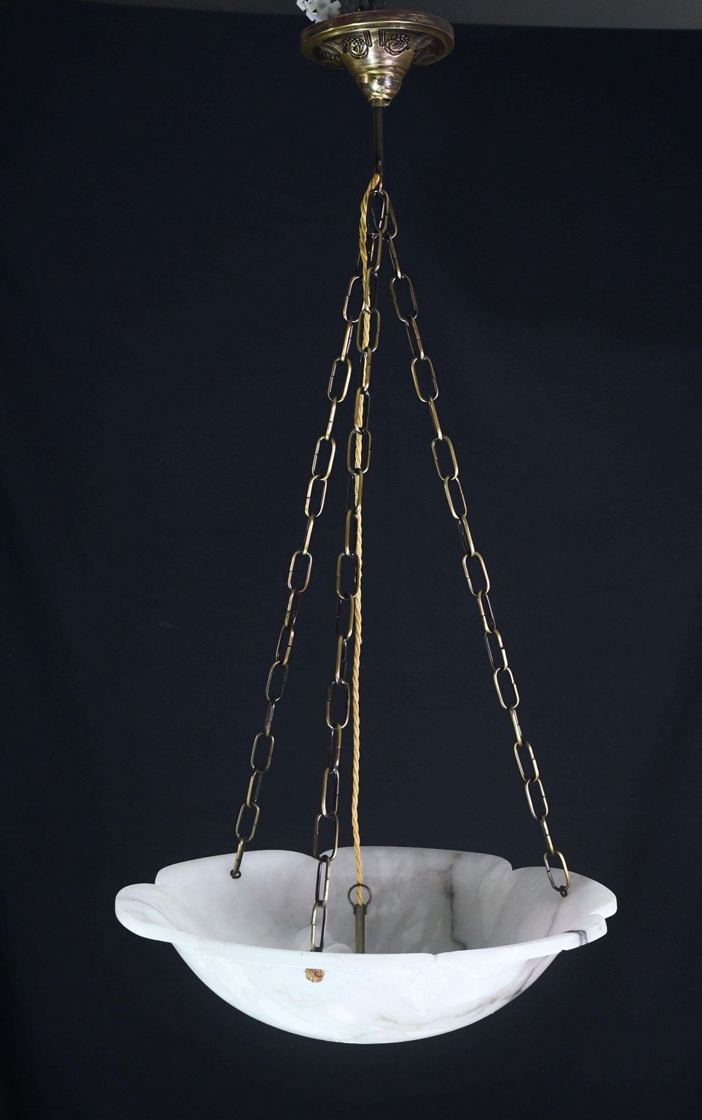 Great Design Extra Large Size Art Deco White Alabaster Chandelier, 1950s photo vintage