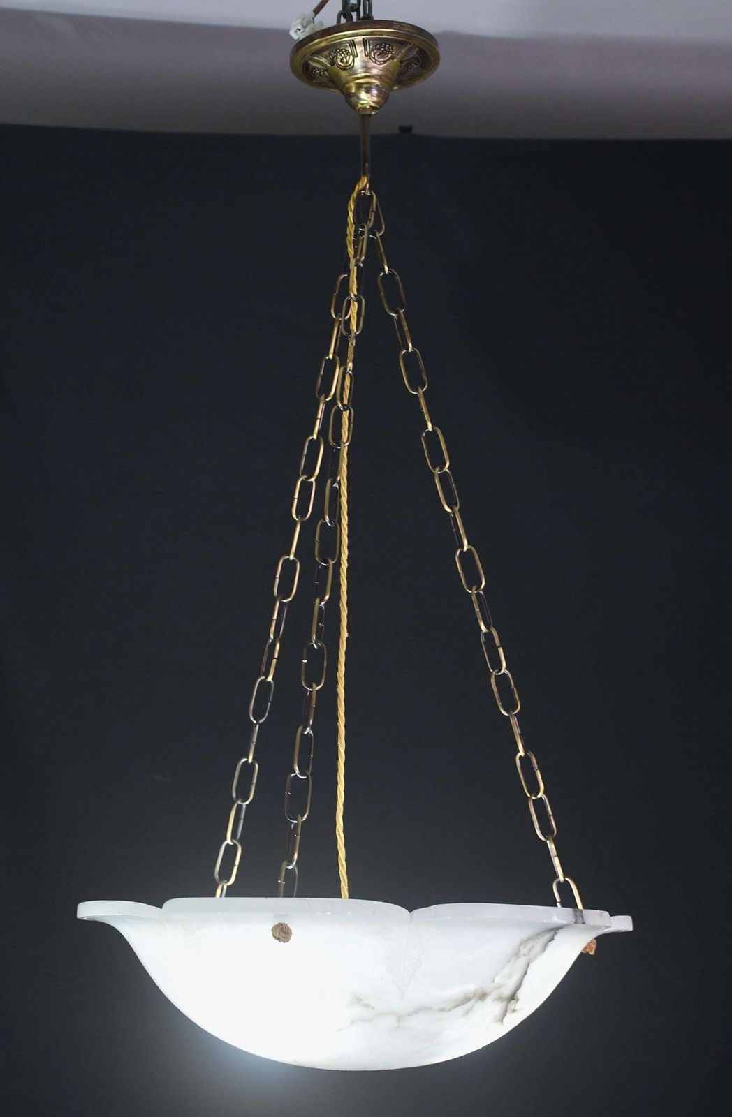 photo furniture Great Design Extra Large Size Art Deco White Alabaster Chandelier, 1950s