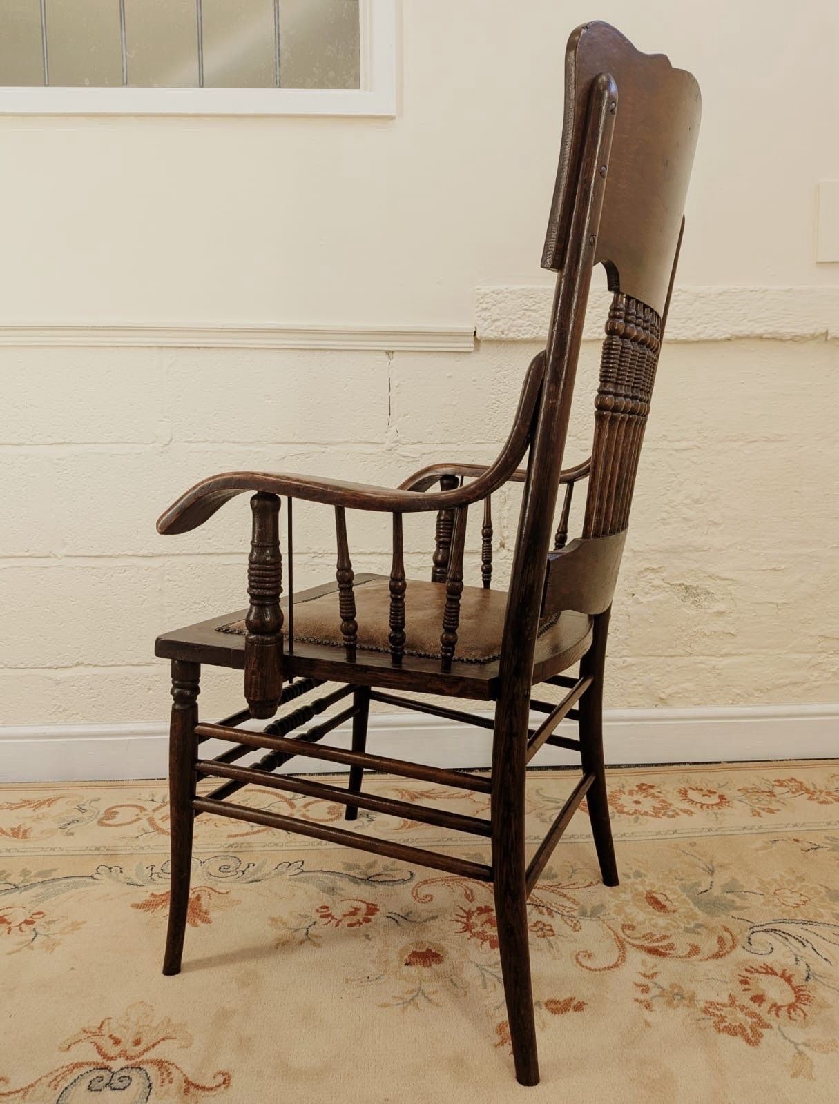 Victorian Carved Oak Vernacular Spindle Back Arm Chair photo vinterior