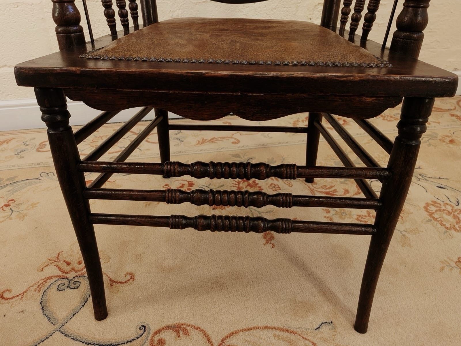 Victorian Carved Oak Vernacular Spindle Back Arm Chair photo vintage