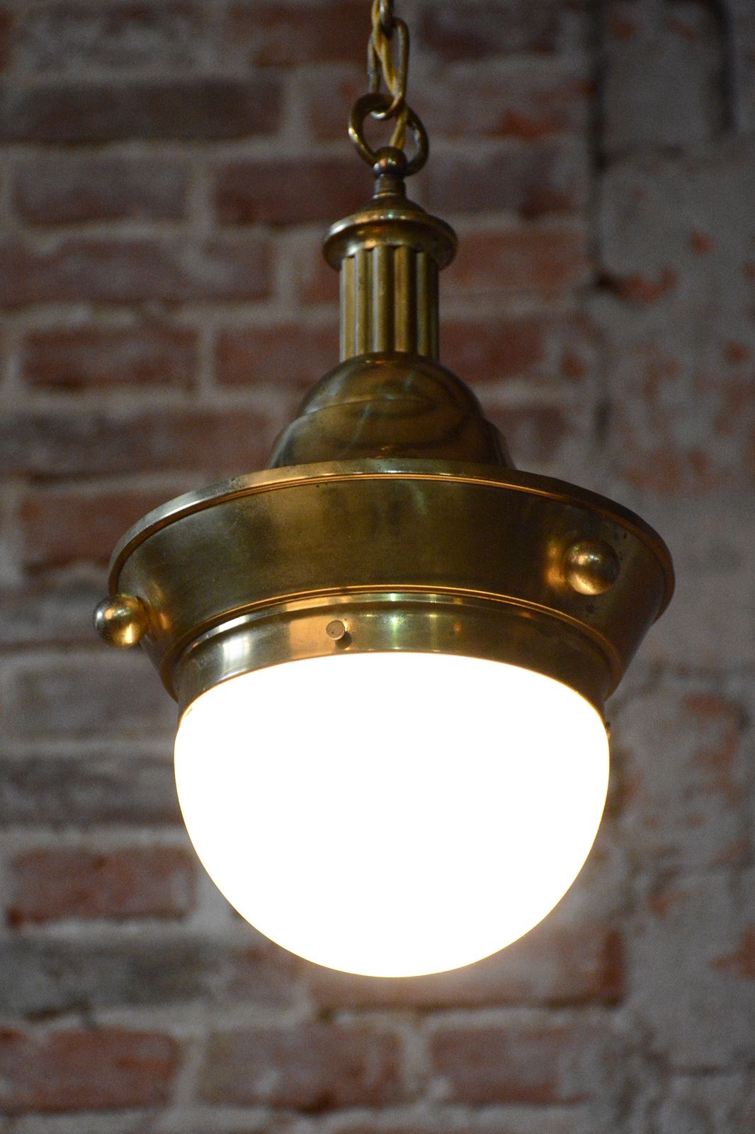 photo for sale Restored Art Deco Chandelier, By P. Behrens, Brass, Milk Glass, Germany, 1910s