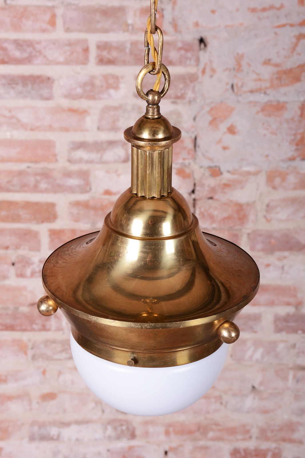 Lighting Restored Art Deco Chandelier, By P. Behrens, Brass, Milk Glass, Germany, 1910s photo
