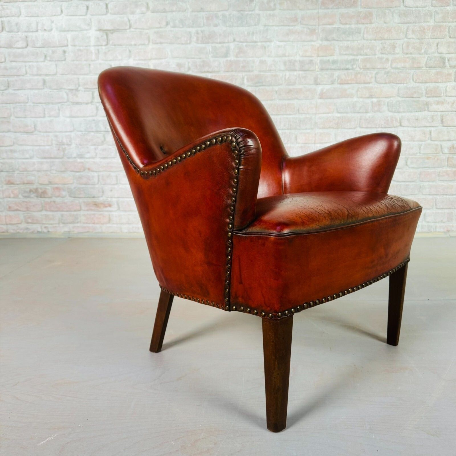 Neat Danish Vintage 1930s Leather Armchair – Hand Dyed Chestnut Patina #A800 photo vinterior