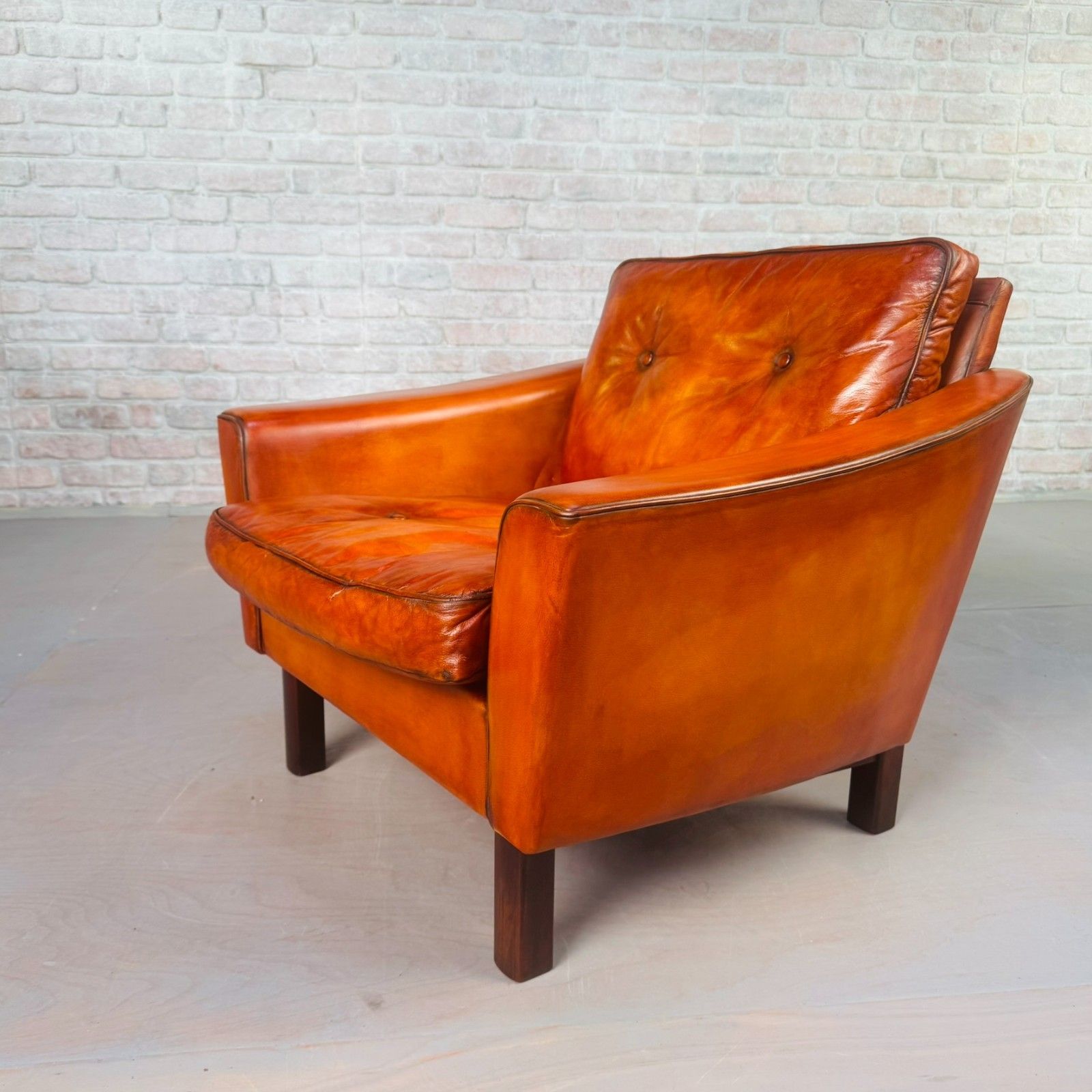 Vintage Danish Cognac Leather Armchair – Curved Arms #A818 photo 765.0