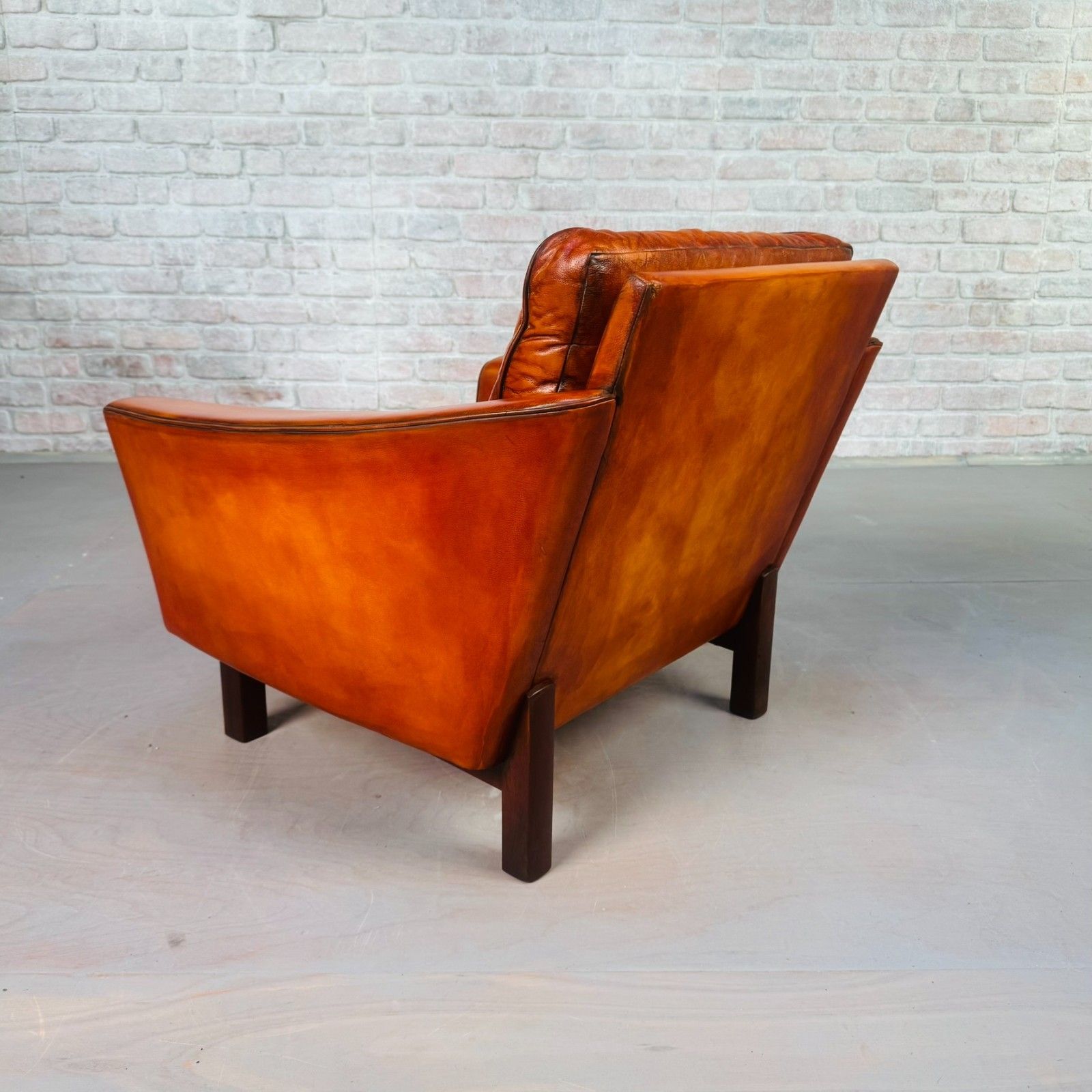 Vintage Danish Cognac Leather Armchair – Curved Arms #A818 photo vintage