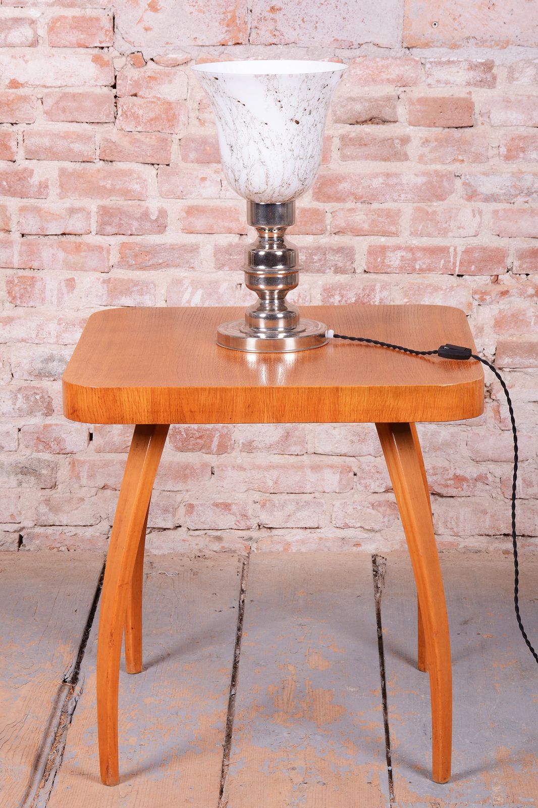 Restored Art Deco Table Lamp, Chrome Plated Steel, Glass, Czech, 1920s photo vintage