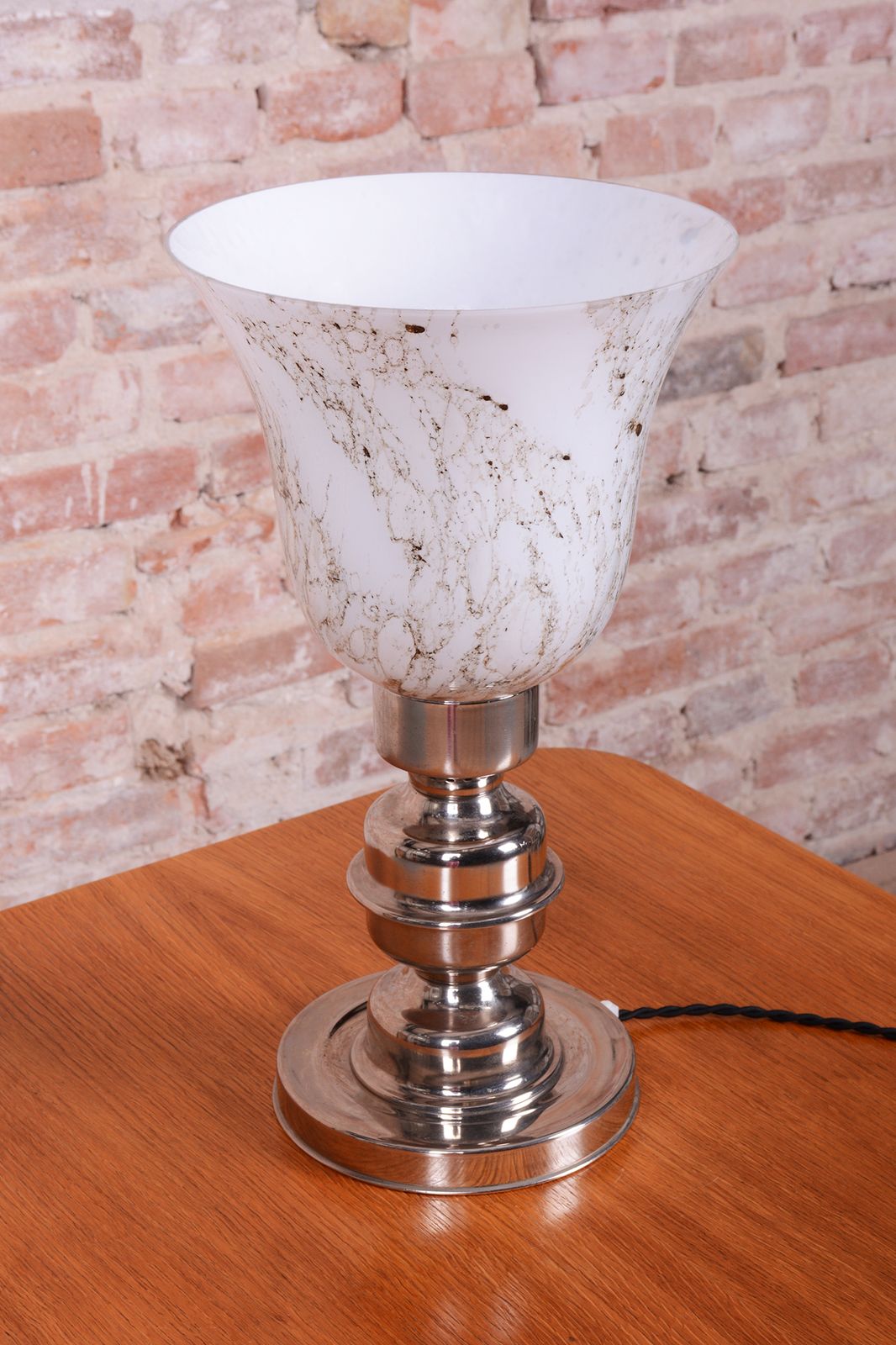 Lighting Restored Art Deco Table Lamp, Chrome Plated Steel, Glass, Czech, 1920s photo