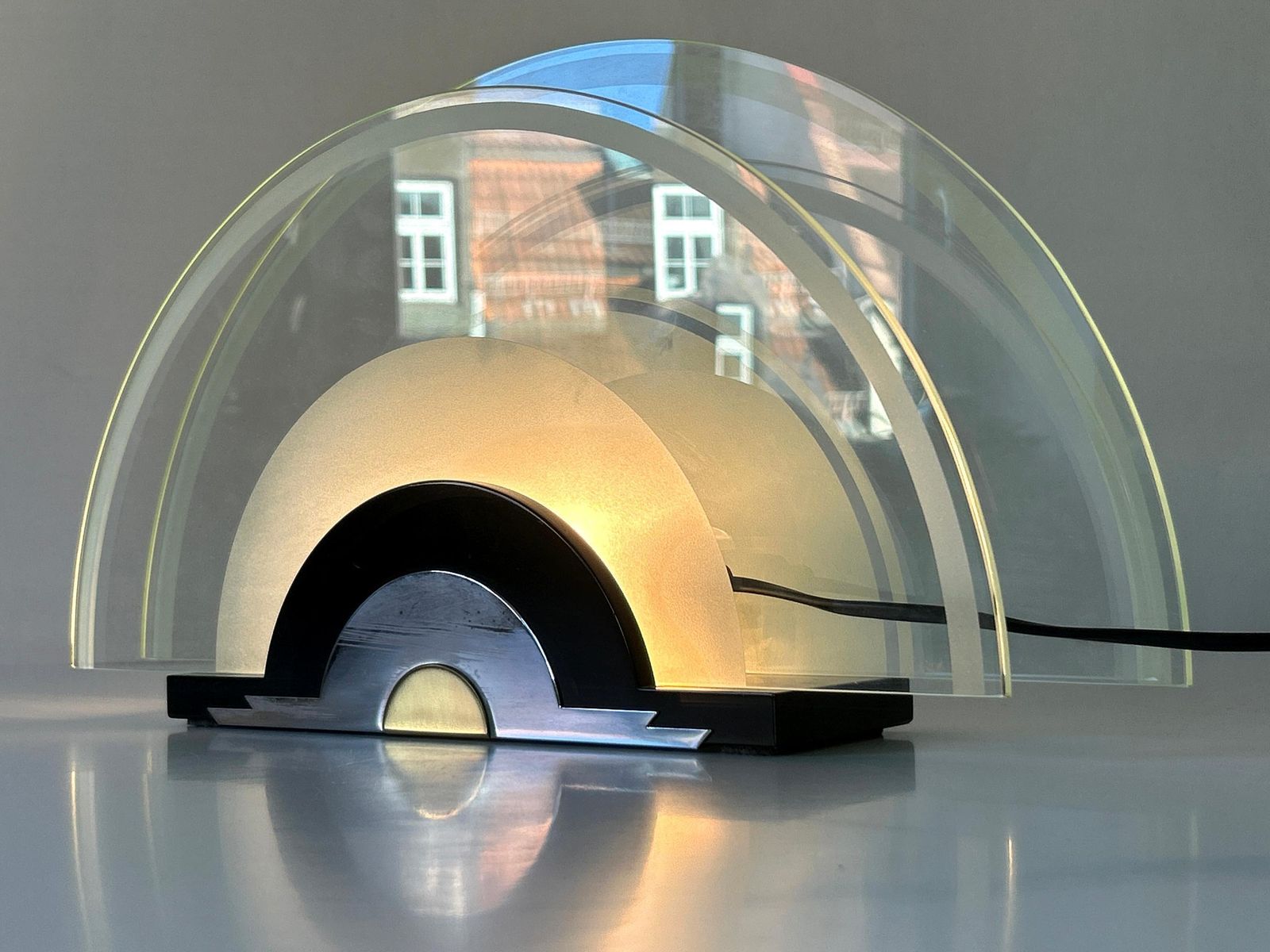 photo for sale Rare Postmodern Table Lamp 'Rising Sun' By Metalarte Spain 1980s