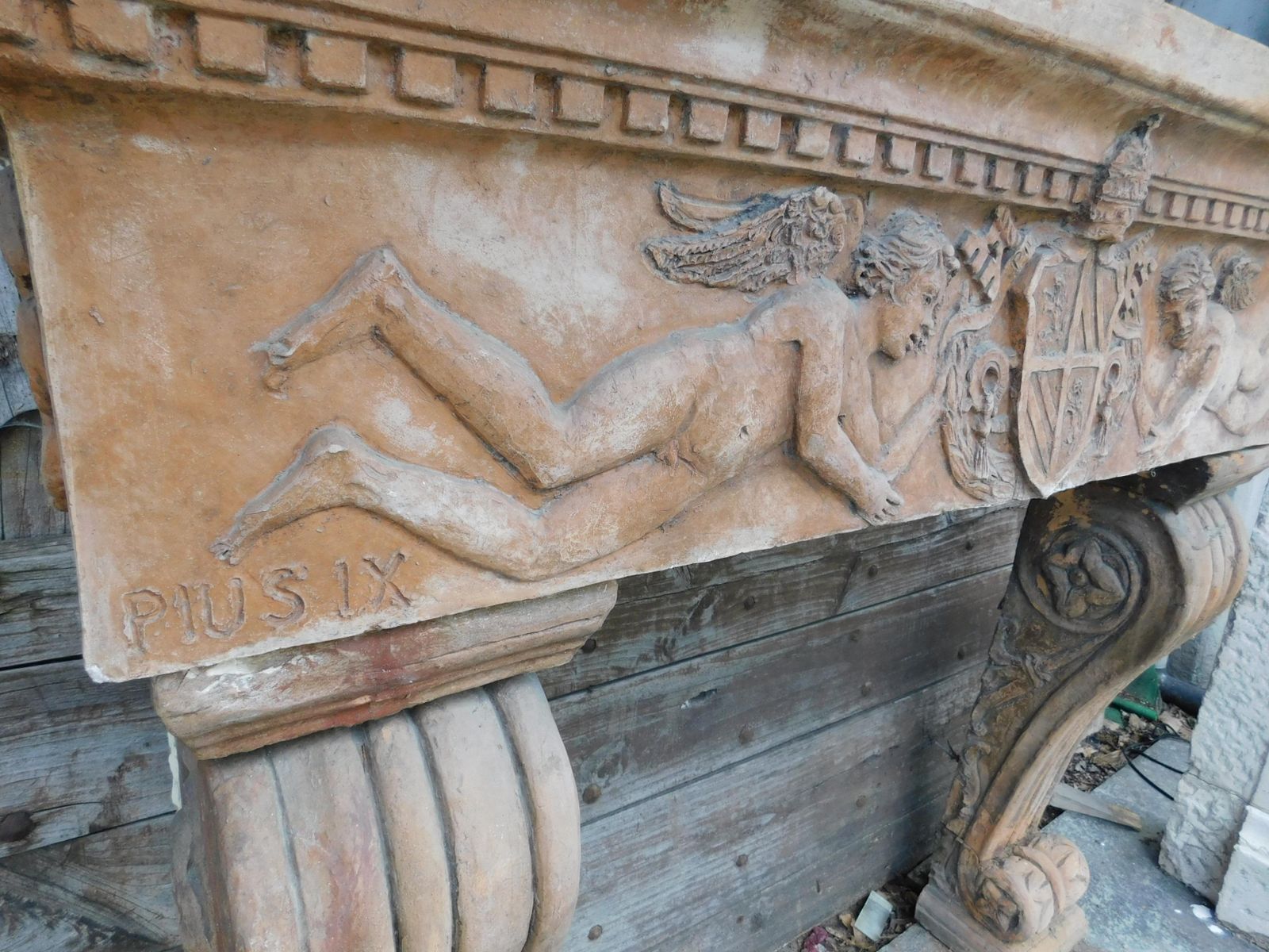Fireplace Mantle In Terracotta Carved With Cherubs, Italy photo 3542.0