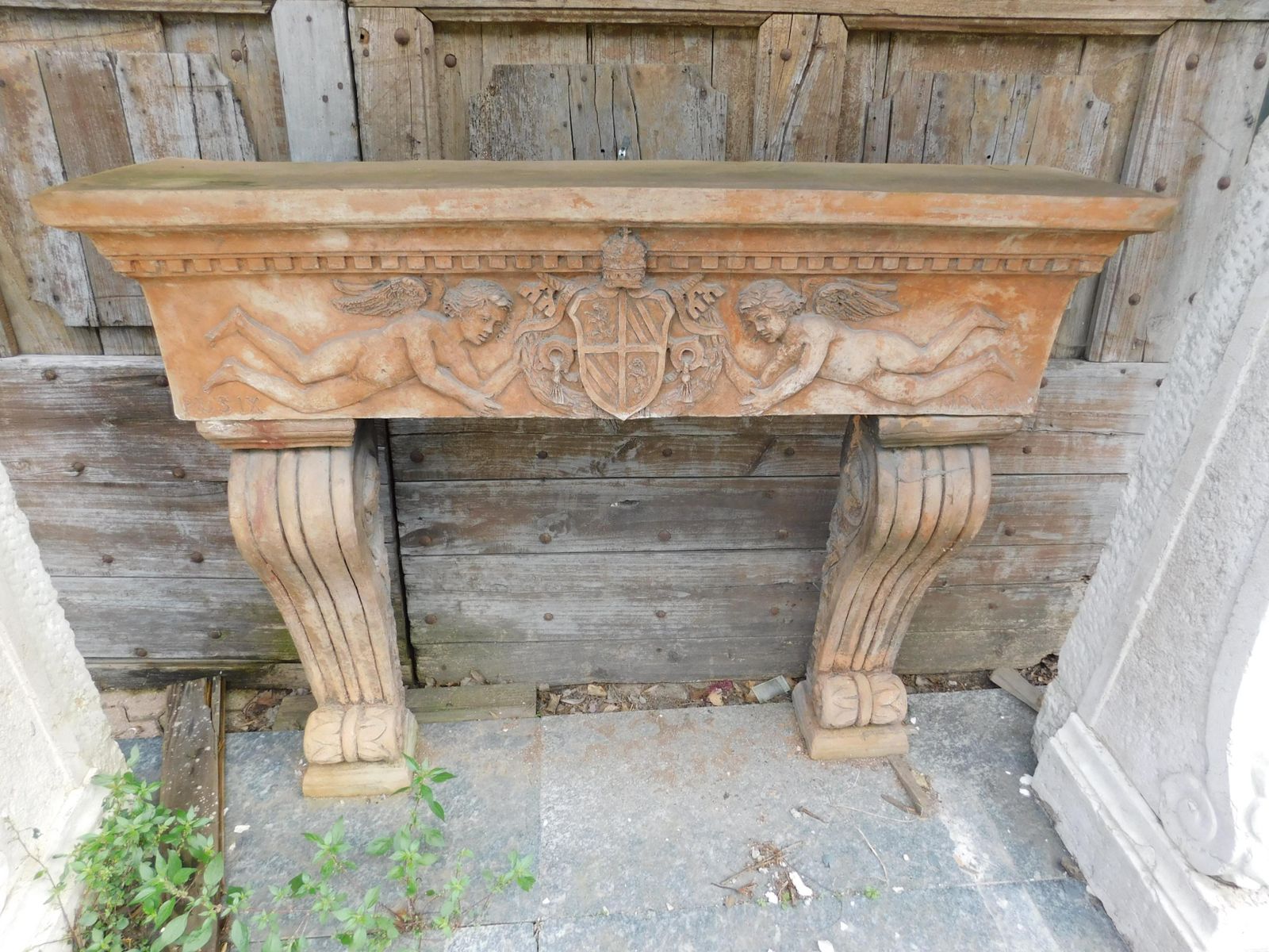 Fireplace Mantle In Terracotta Carved With Cherubs, Italy photo buy