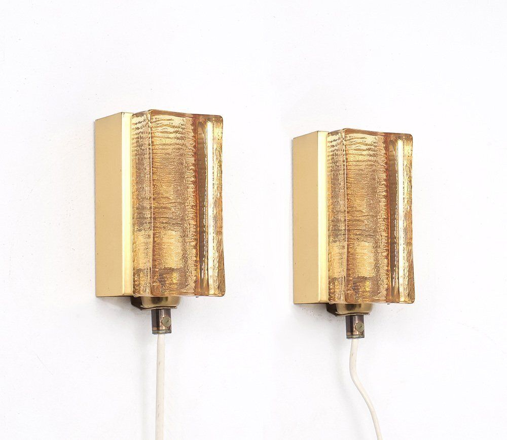 Vitrika Atlantic Brass And Glass Wall Lamps, 1960s, Set Of 2
