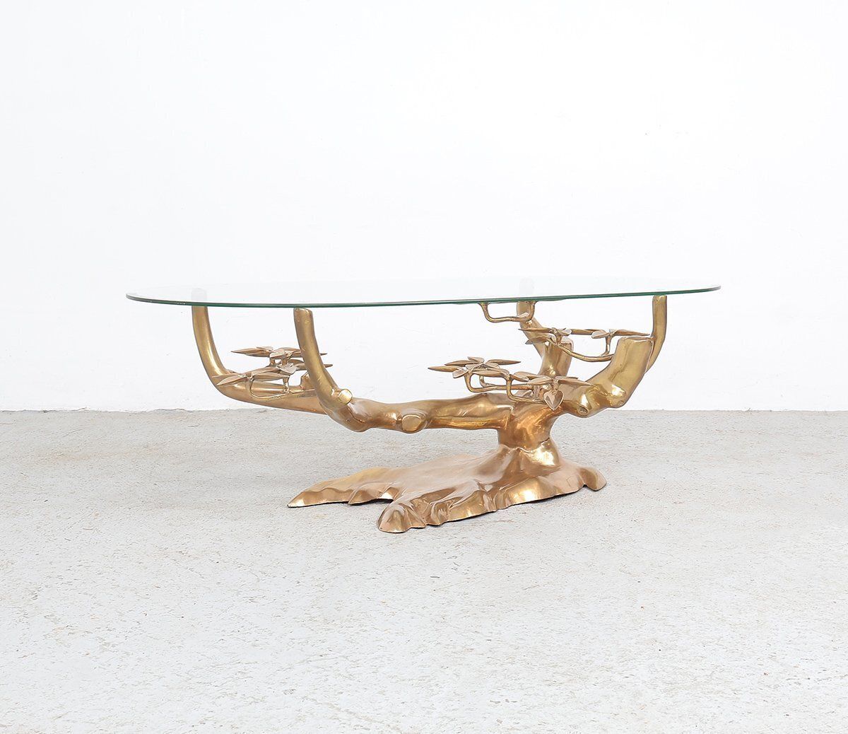 Brass And Glass Bonsai Coffee Table Attributed To Willy Daro, 1970s
