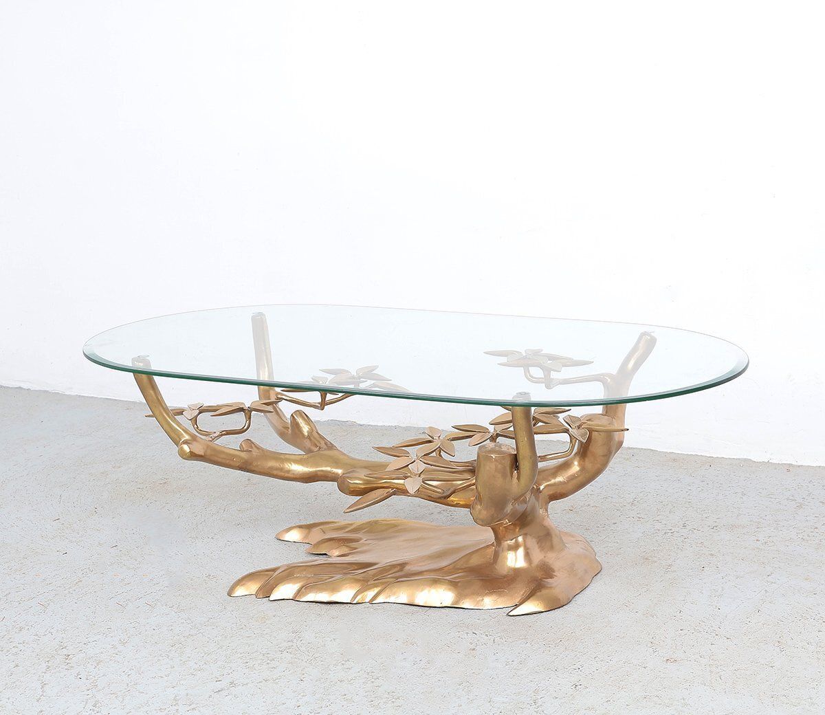 Brass And Glass Bonsai Coffee Table Attributed To Willy Daro, 1970s photo vinterior