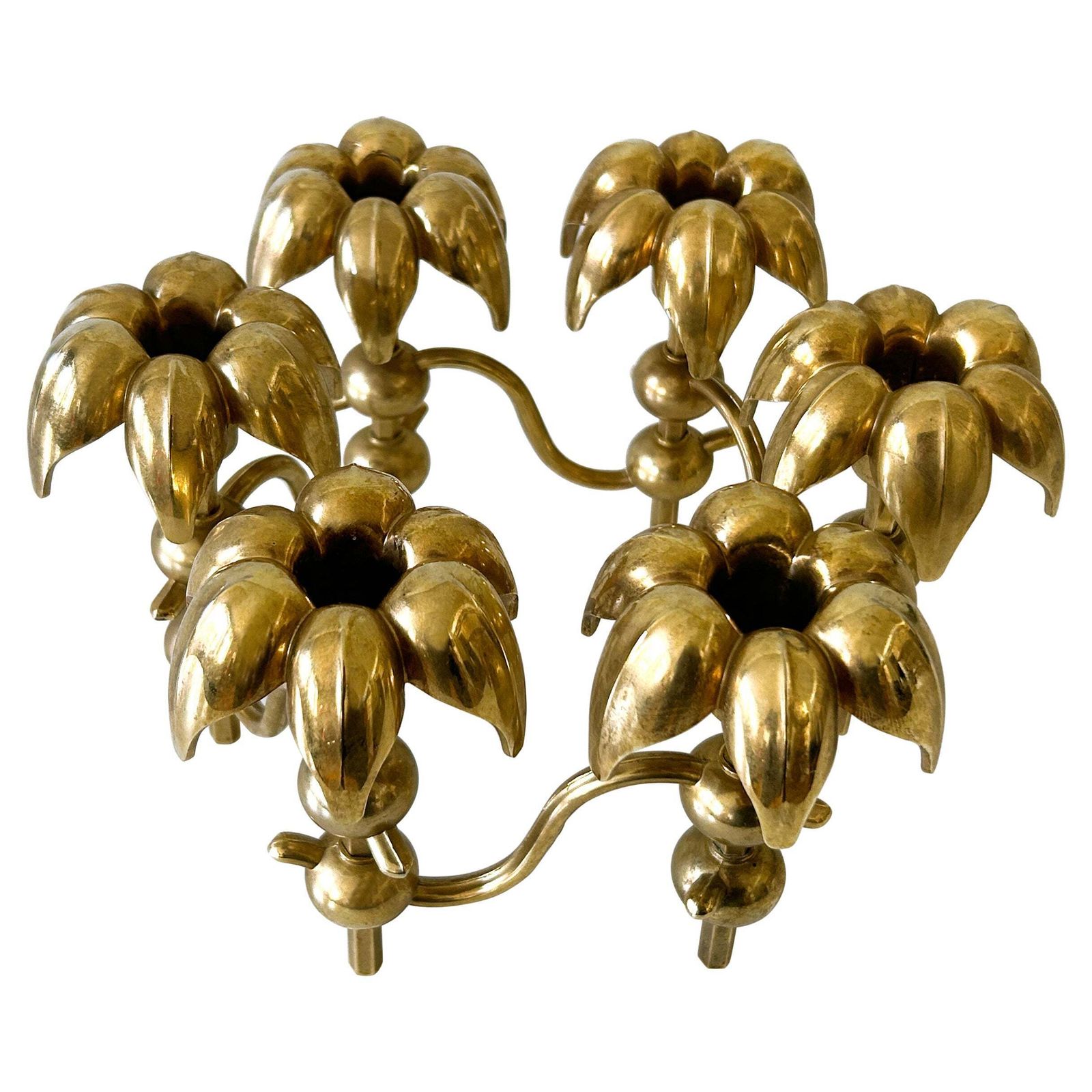 Rare Mid Century Gilt Brass Candle Holder 'Palm Leaves' By  Bmf Nagel, Germany