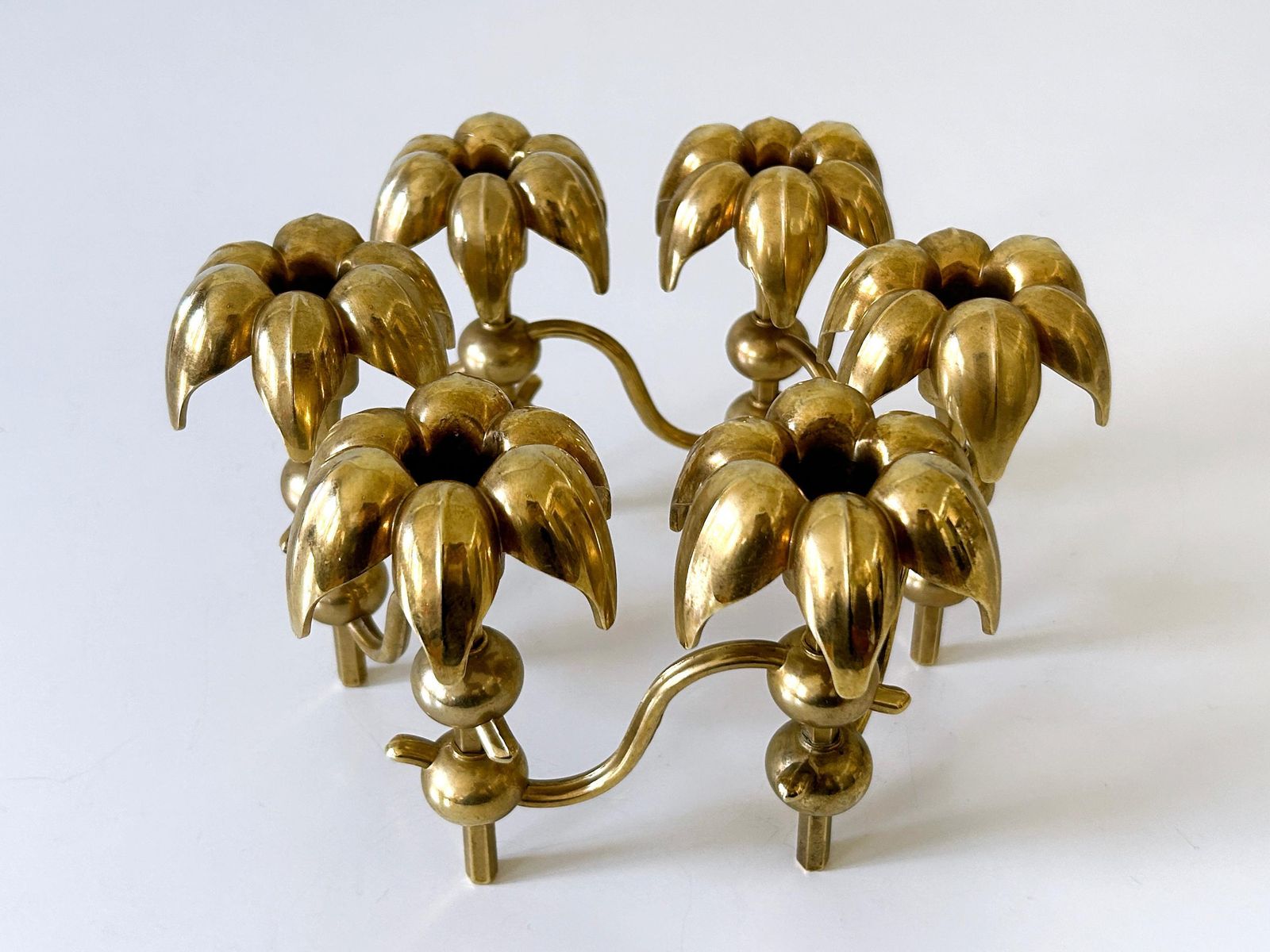 Rare Mid Century Gilt Brass Candle Holder 'Palm Leaves' By  Bmf Nagel, Germany photo for sale