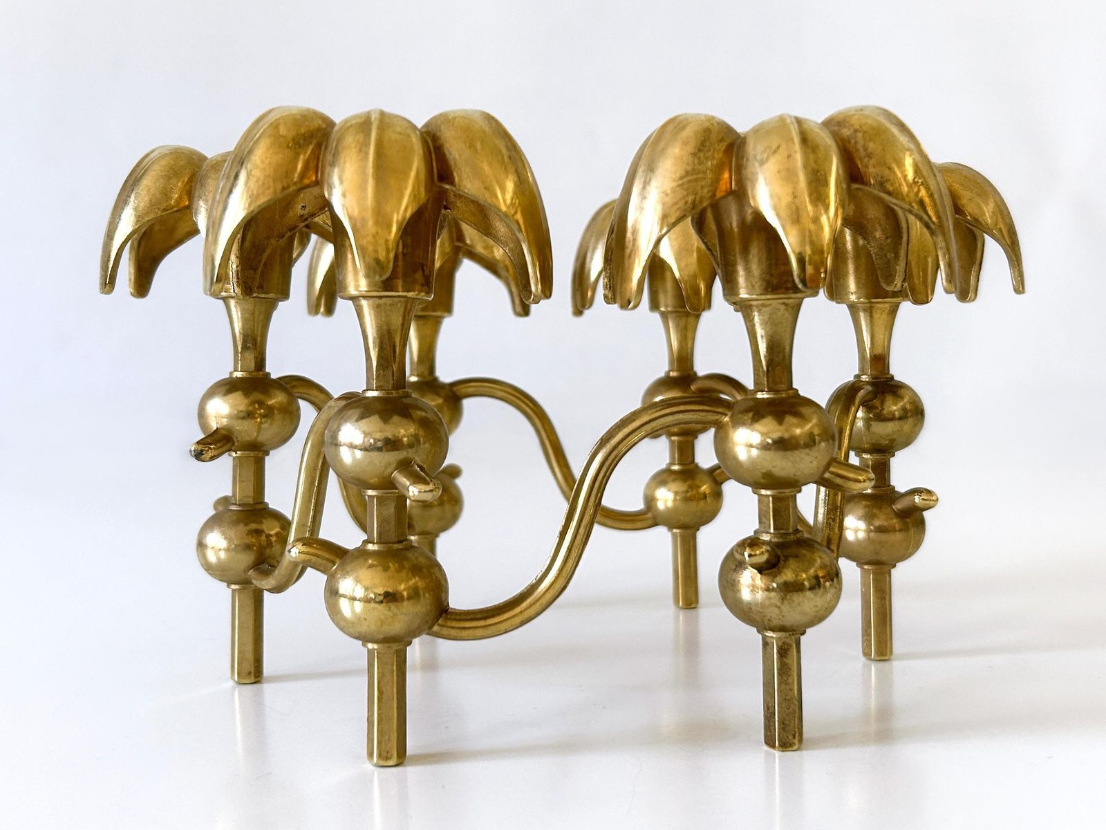 Rare Mid Century Gilt Brass Candle Holder 'Palm Leaves' By  Bmf Nagel, Germany photo vinterior