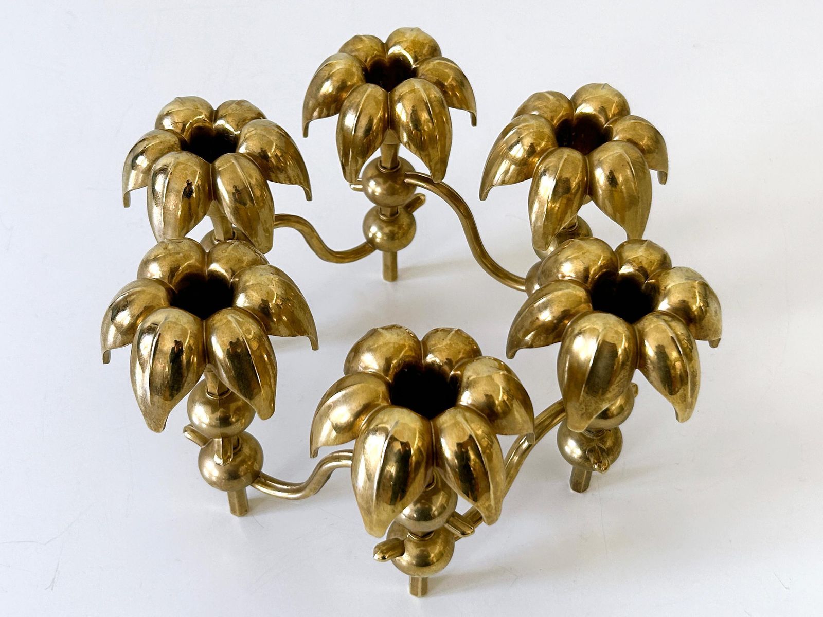 photo for sale Rare Mid Century Gilt Brass Candle Holder 'Palm Leaves' By  Bmf Nagel, Germany