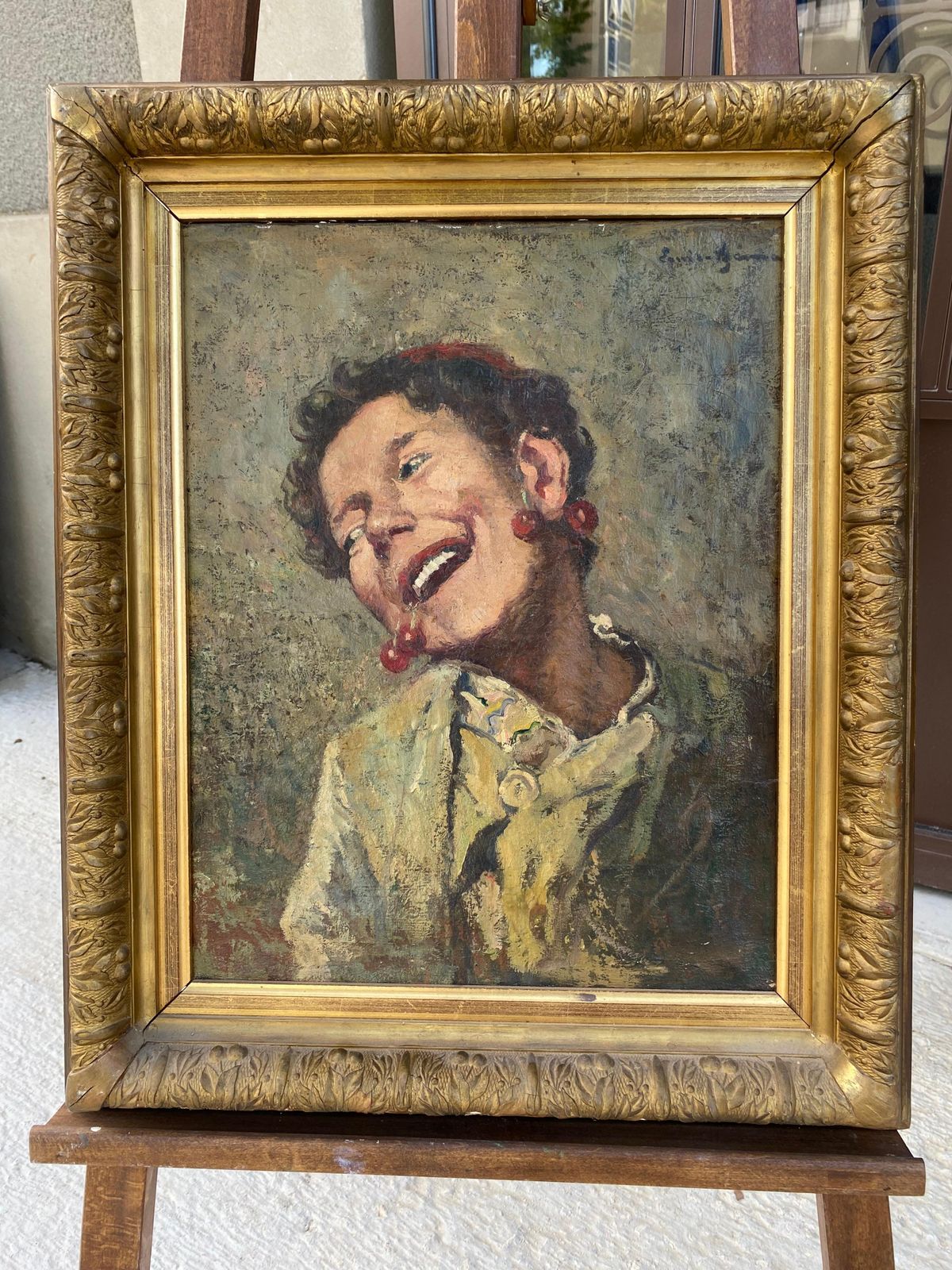 Louis Azemalouis Azéma (1876 – 1963) Portrait: "The Child With Cherries" Oil On Canvas1930 photo 611.0