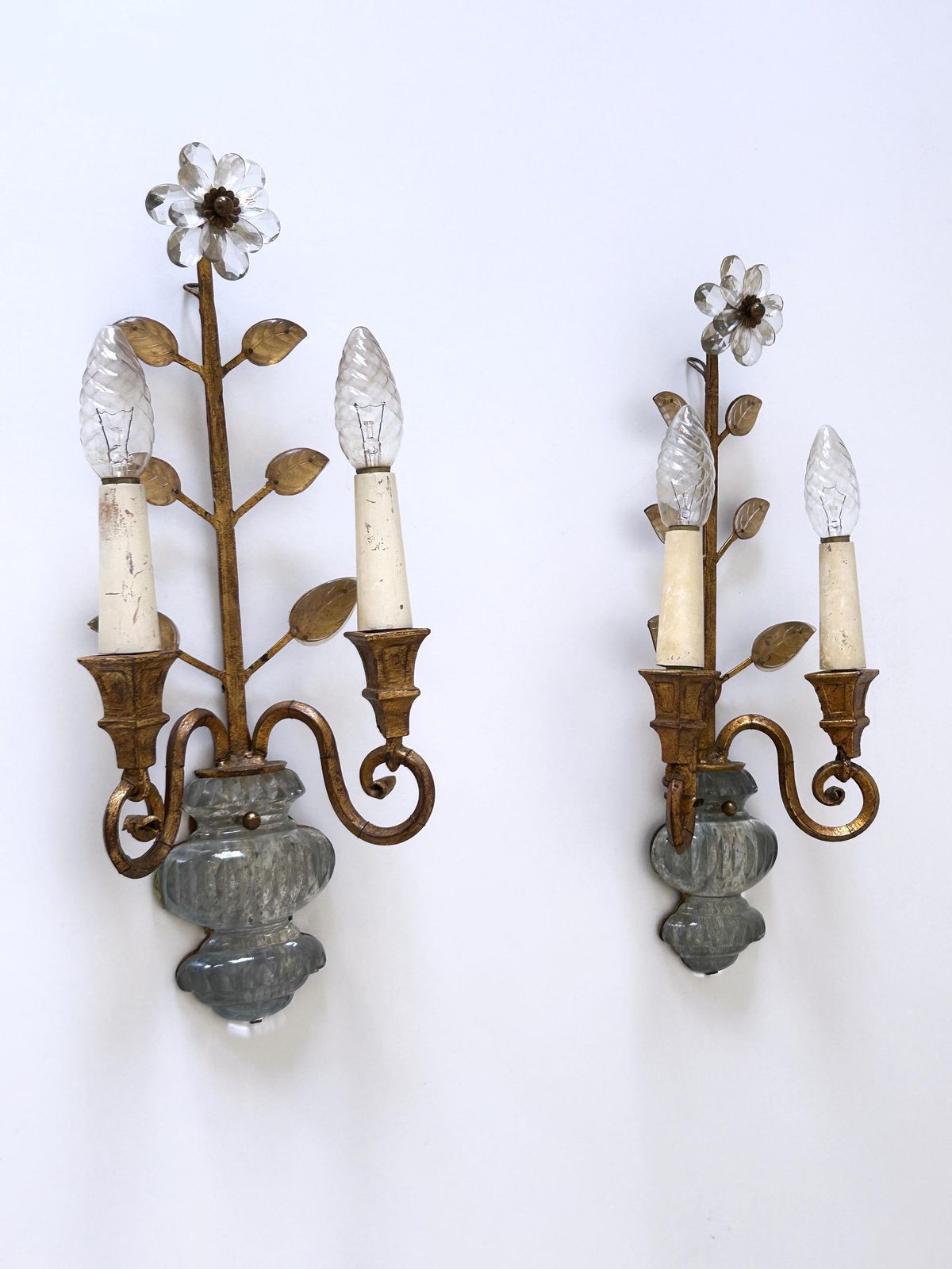 Set Of Two Banci Firenze Crystal & Gilt Metal Sconces Or Wall Lamps 1960s Italy photo Lighting