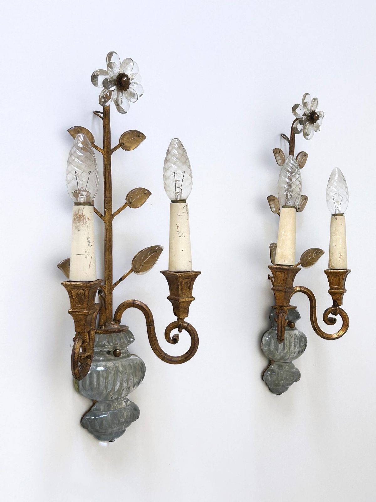 Set Of Two Banci Firenze Crystal & Gilt Metal Sconces Or Wall Lamps 1960s Italy photo vinterior